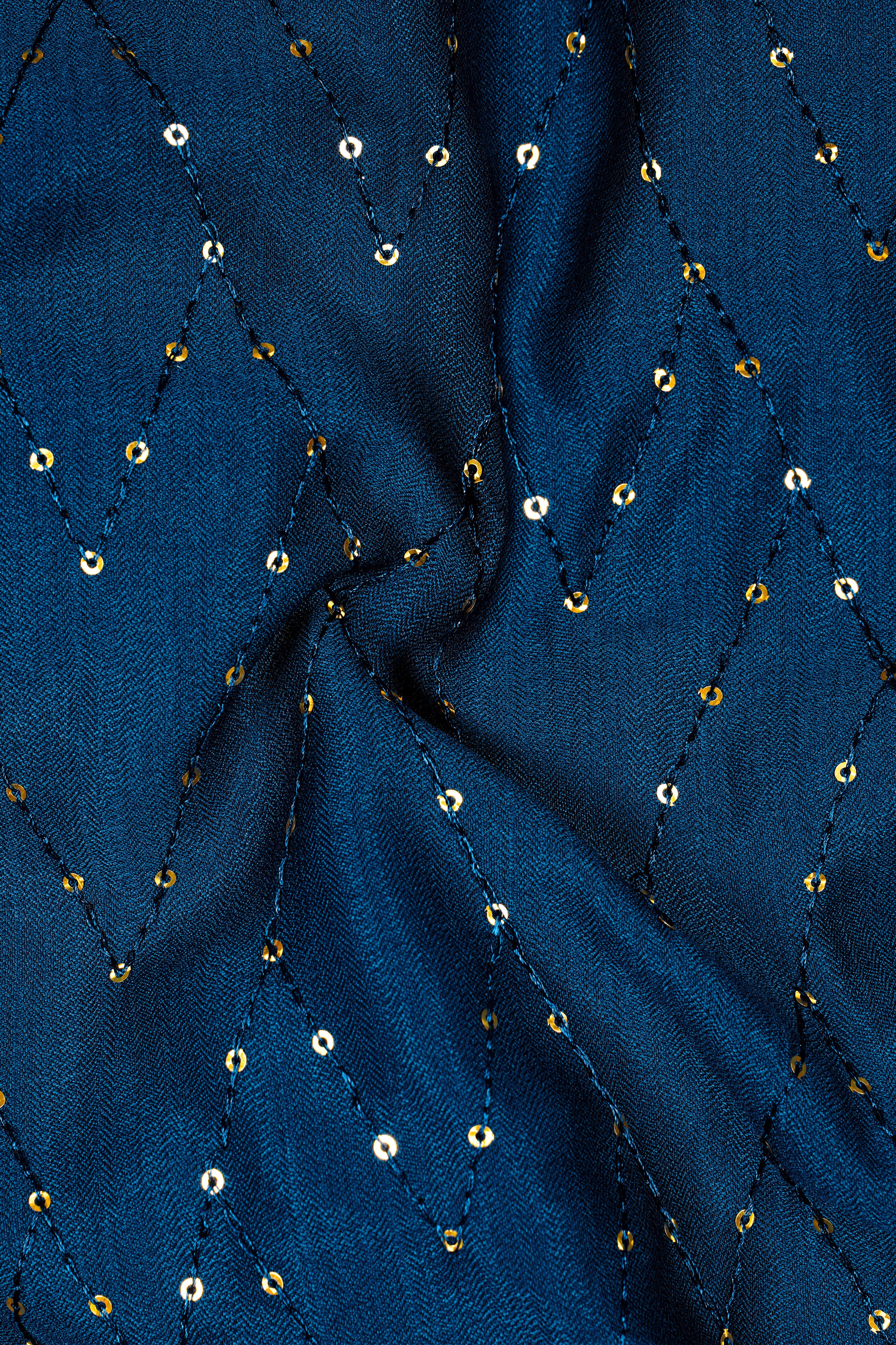 Aureven-Venice Blue Embroidered Viscose Tikki Work Designer Stretchable Waistband Pant