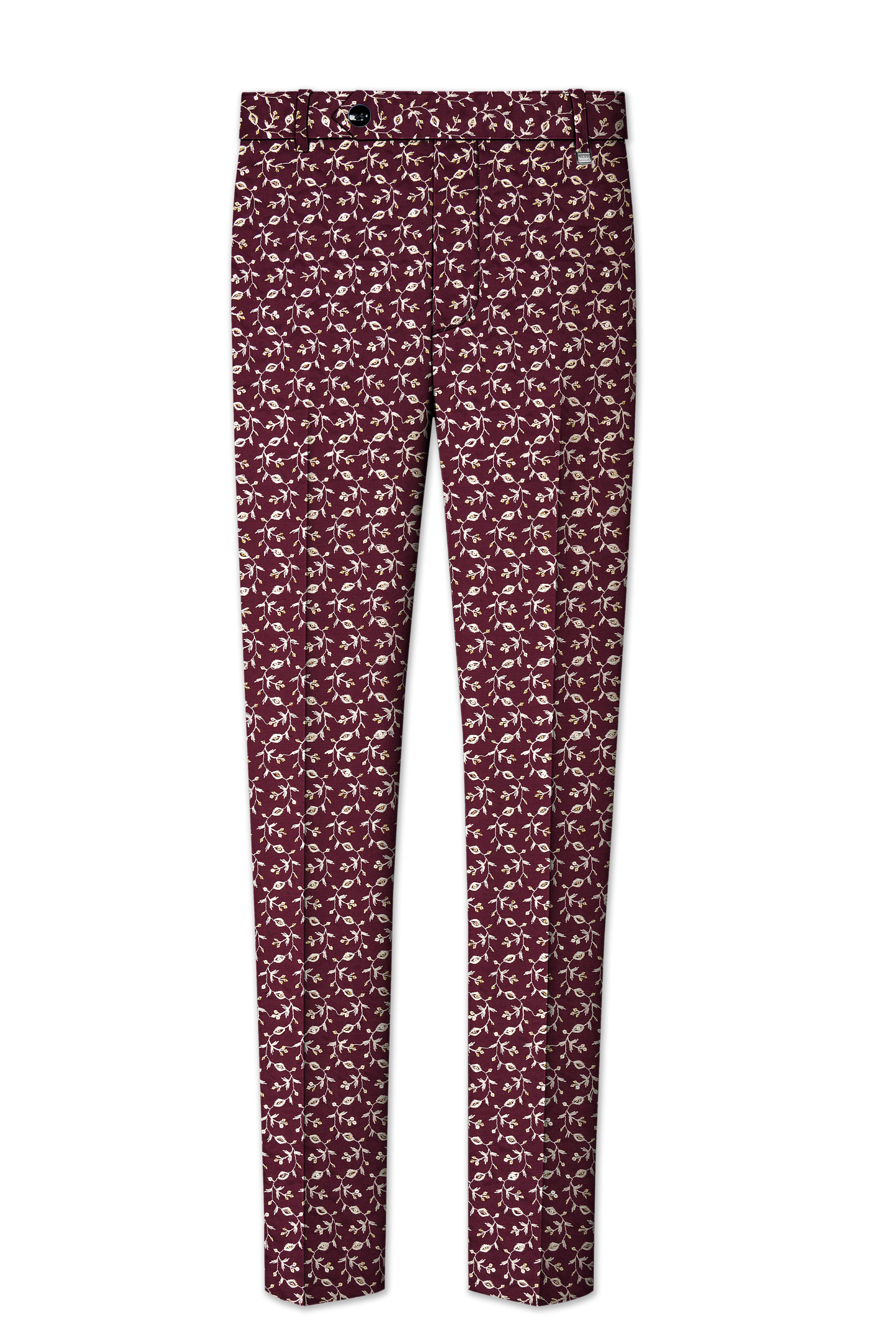 Rosencia-Mulberry Maroon Viscose Ditsy Embroidered With Tikki Work Designer Stretchable Waistband Pant