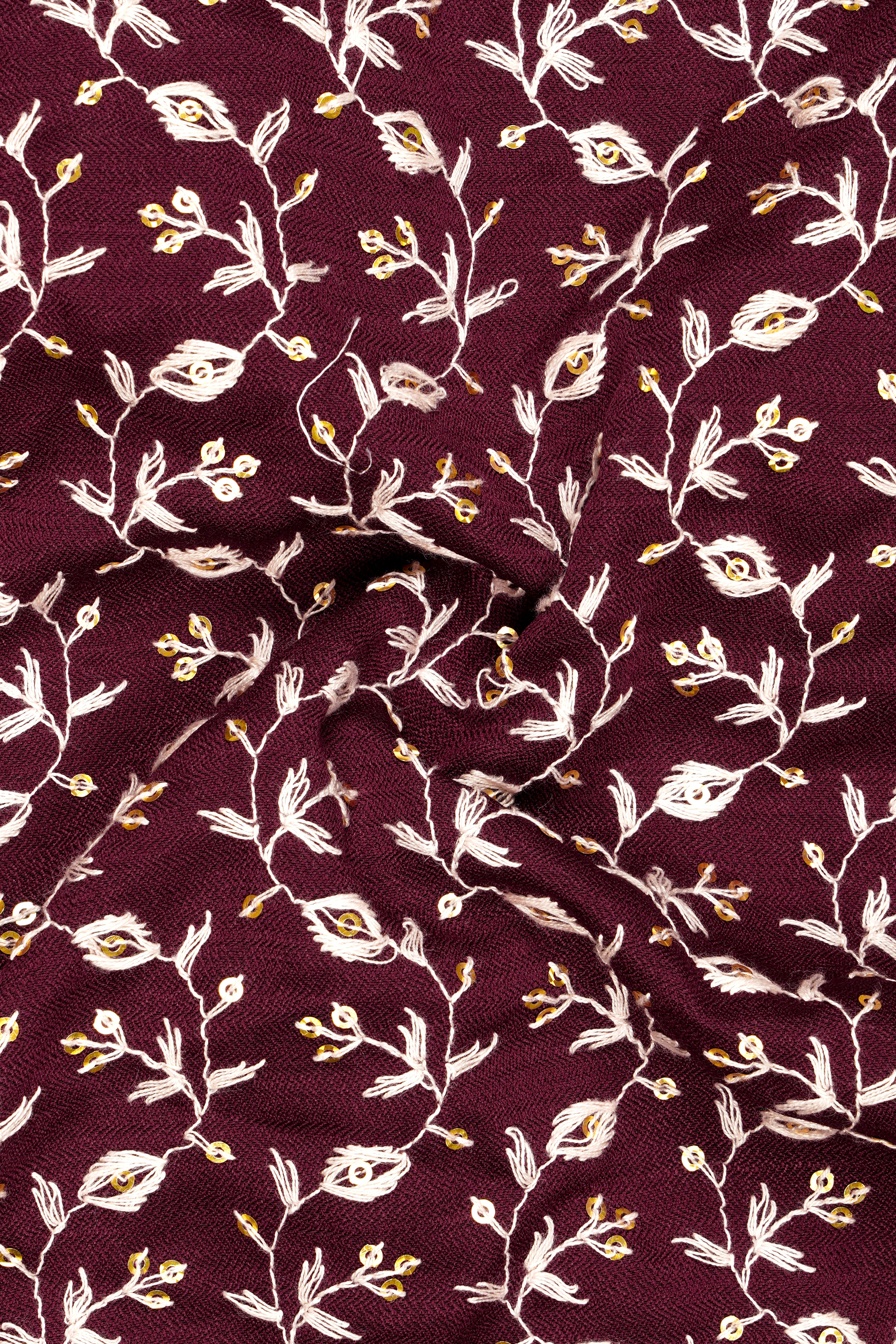 Rosencia-Mulberry Maroon Viscose Ditsy Embroidered With Tikki Work Designer Stretchable Waistband Pant