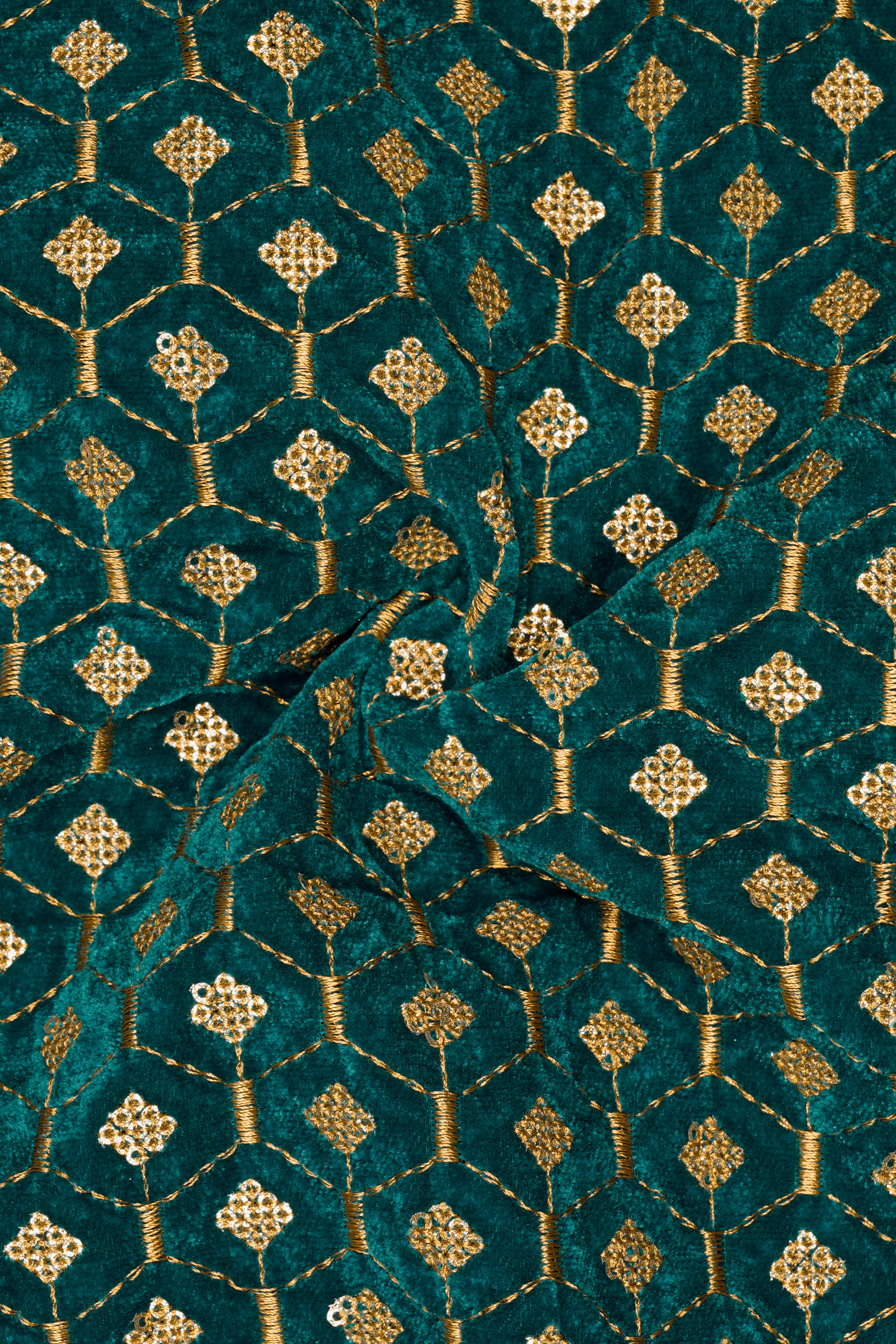 Aurevra-Sherpa Green and Givry Cream Hexagon Sequin and Thread Embroidered Designer Stretchable Waistband Pant