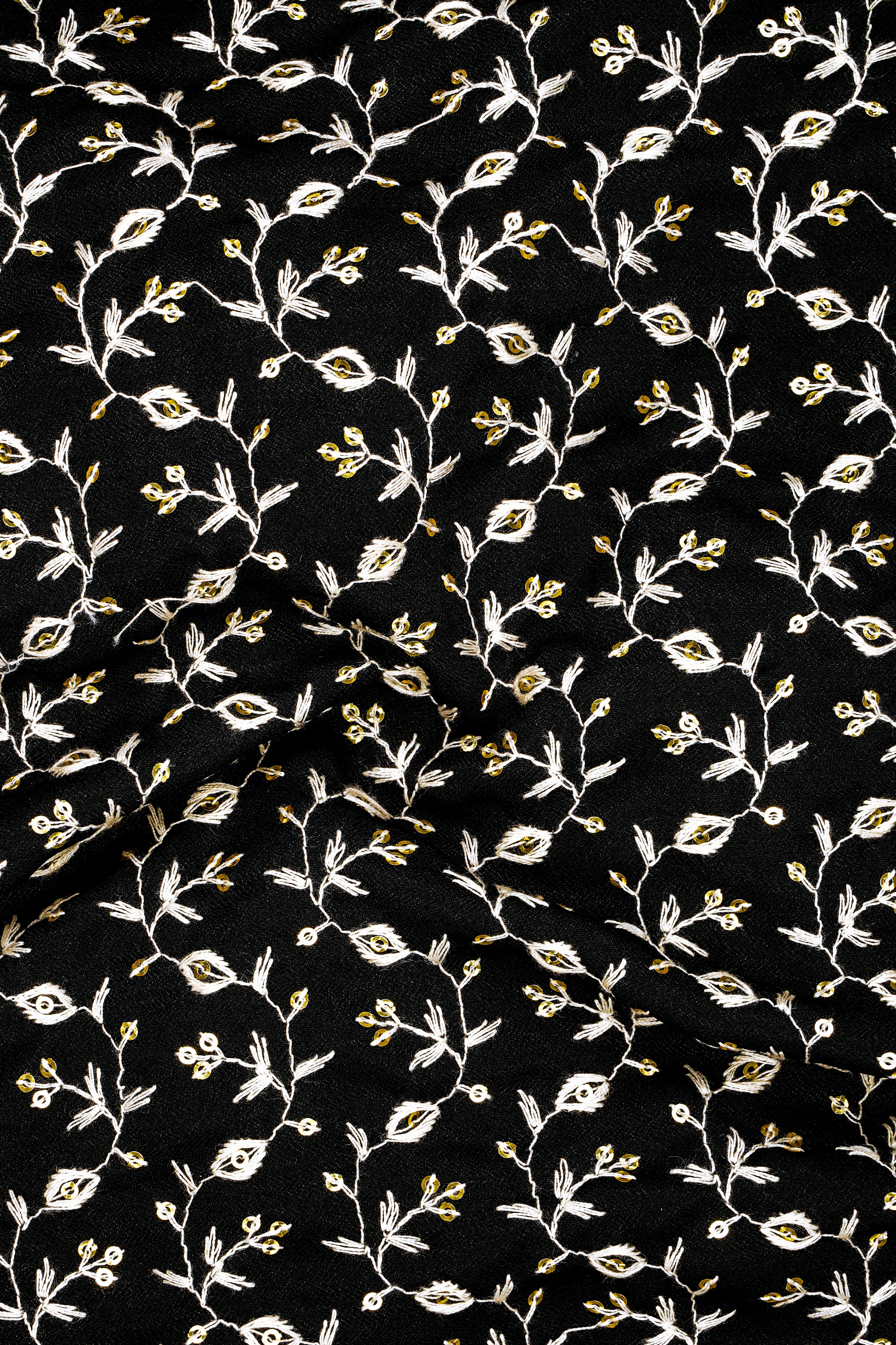 Nerquise-Jade Black Ditsy Pattern Thread and Sequin Embroidered Viscose Designer Stretchable Waistband Pant