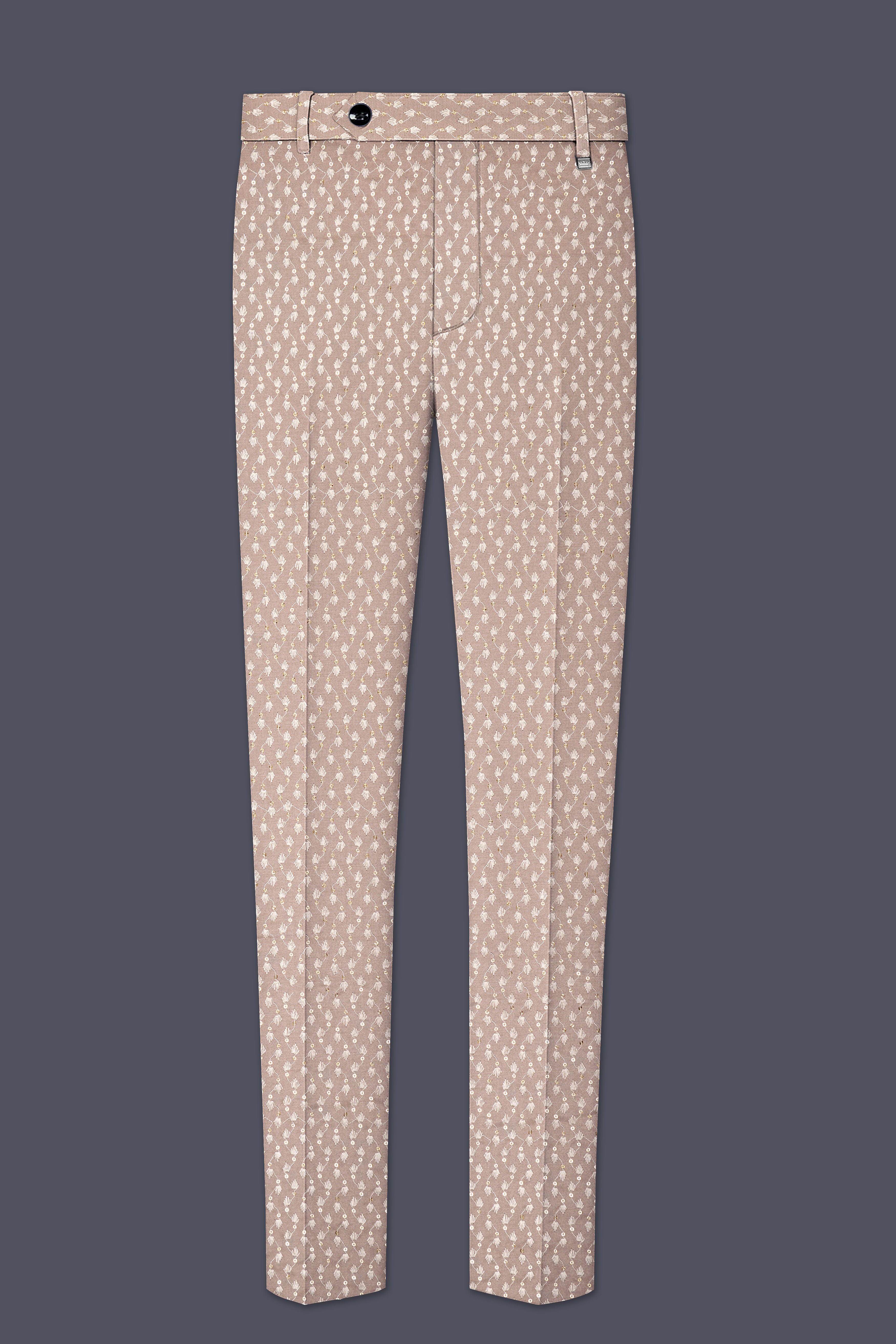 Brunora-Clam Shell Brown Embroidered Viscose Designer Stretchable Waistband Pant