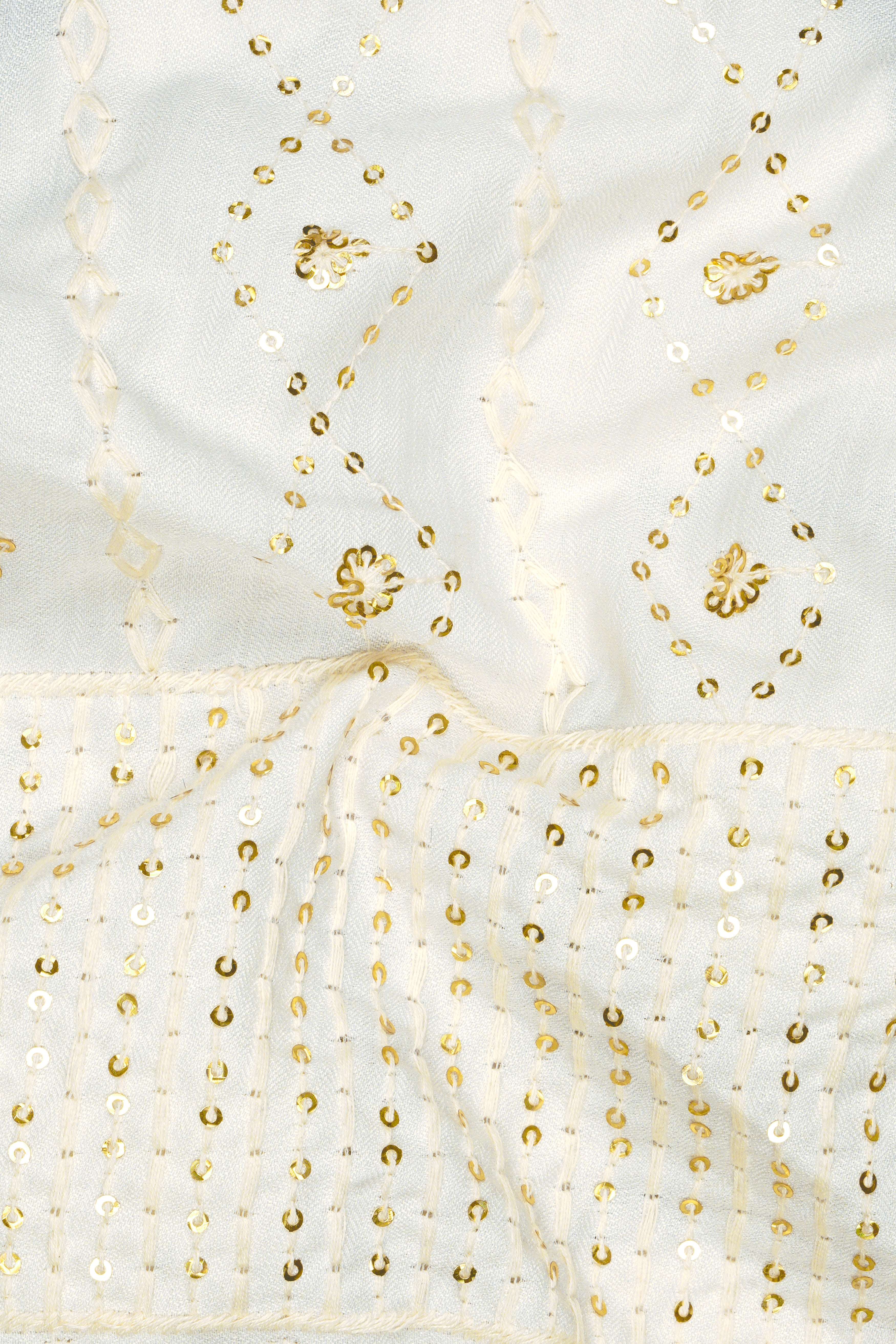 Aurevia-Albescent Cream With Sequin Embroidered Designer Stretchable Waistband Pant