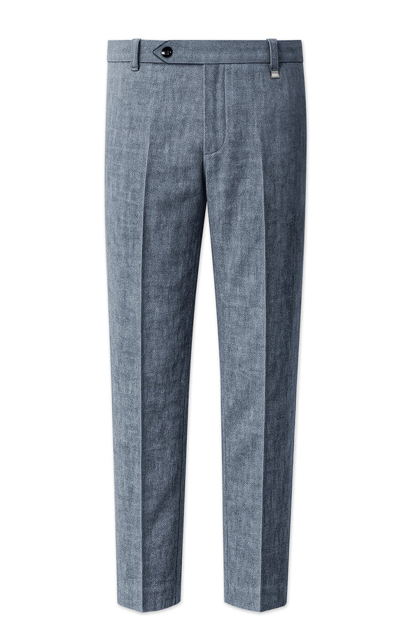 Azurven-Cadet Blue Luxurious Linen Stretchable Waistband Pant