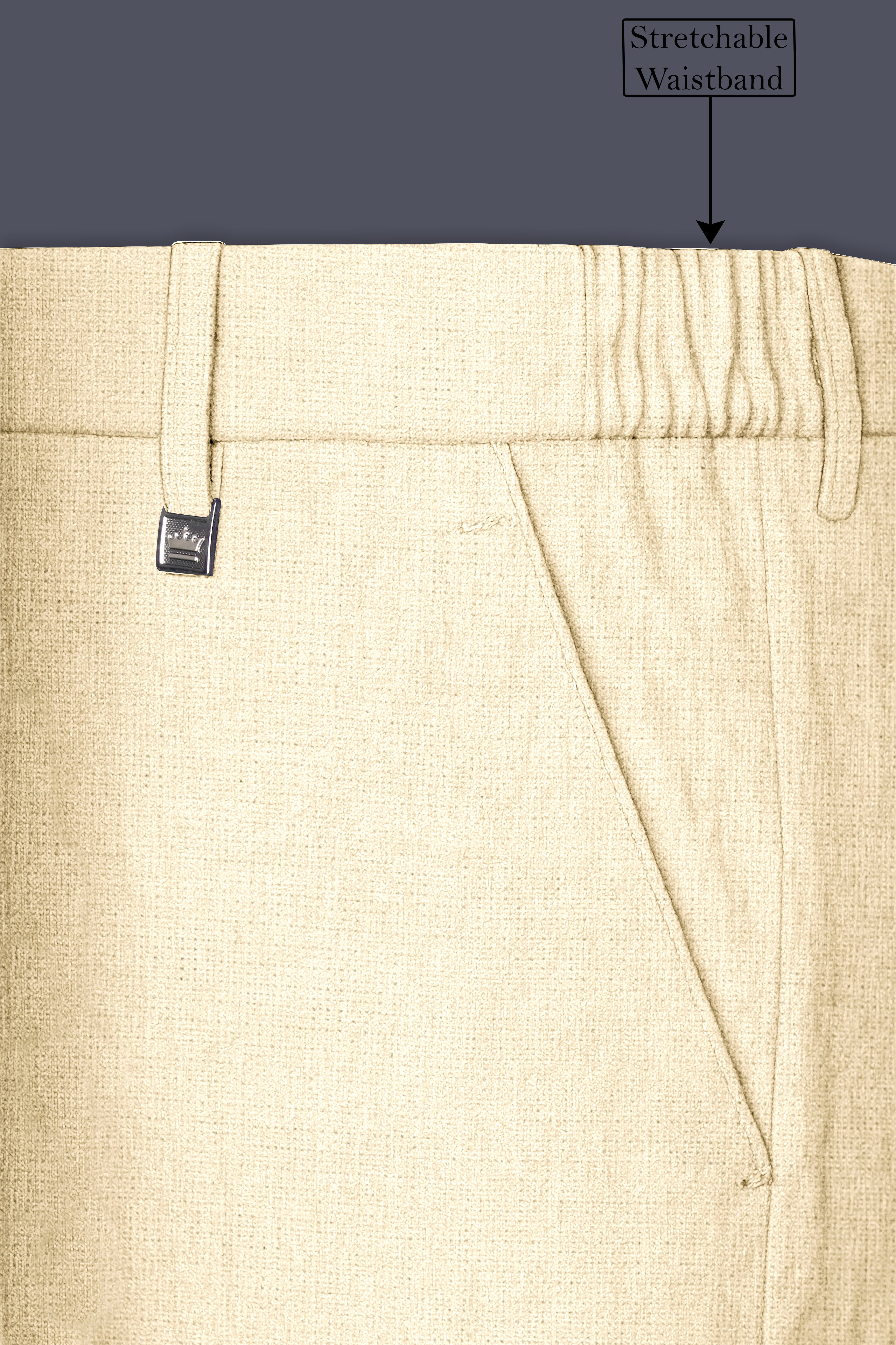 Crevano-Tequila Cream Luxurious Linen Stretchable Waistband Pant
