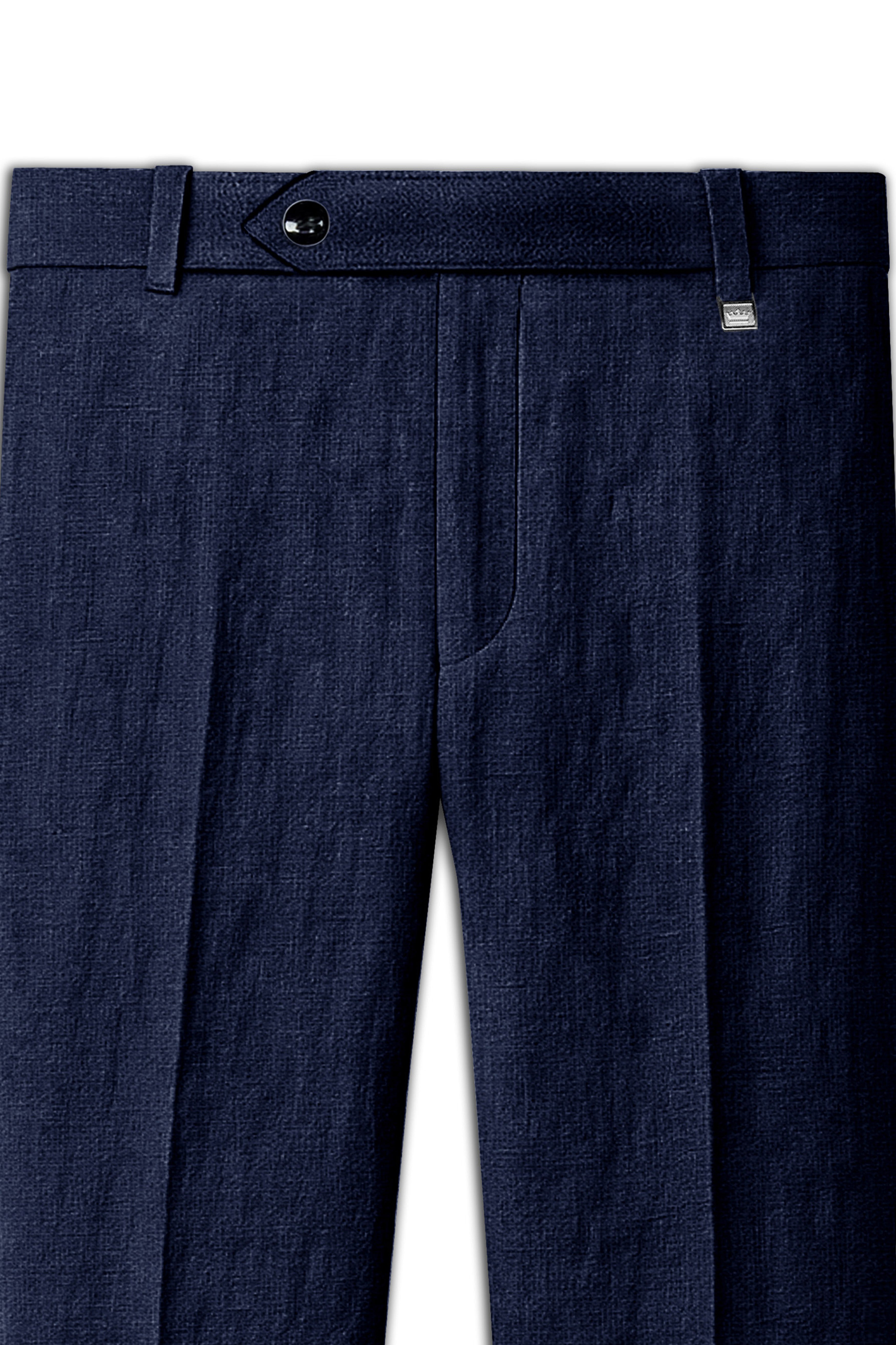 Azurven-Firefly Blue Luxurious Linen Stretchable Waistband Pant