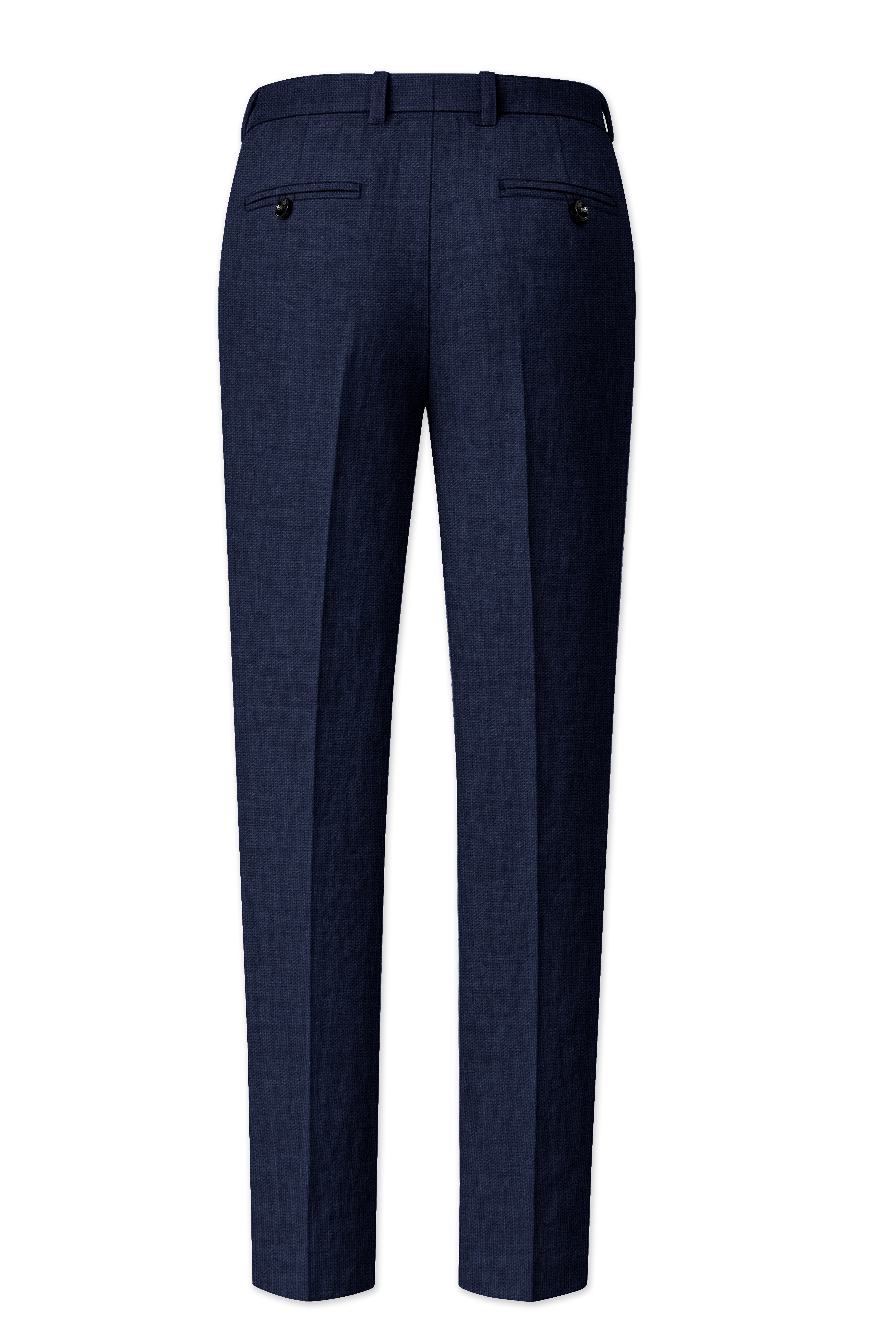 Azurven-Firefly Blue Luxurious Linen Stretchable Waistband Pant