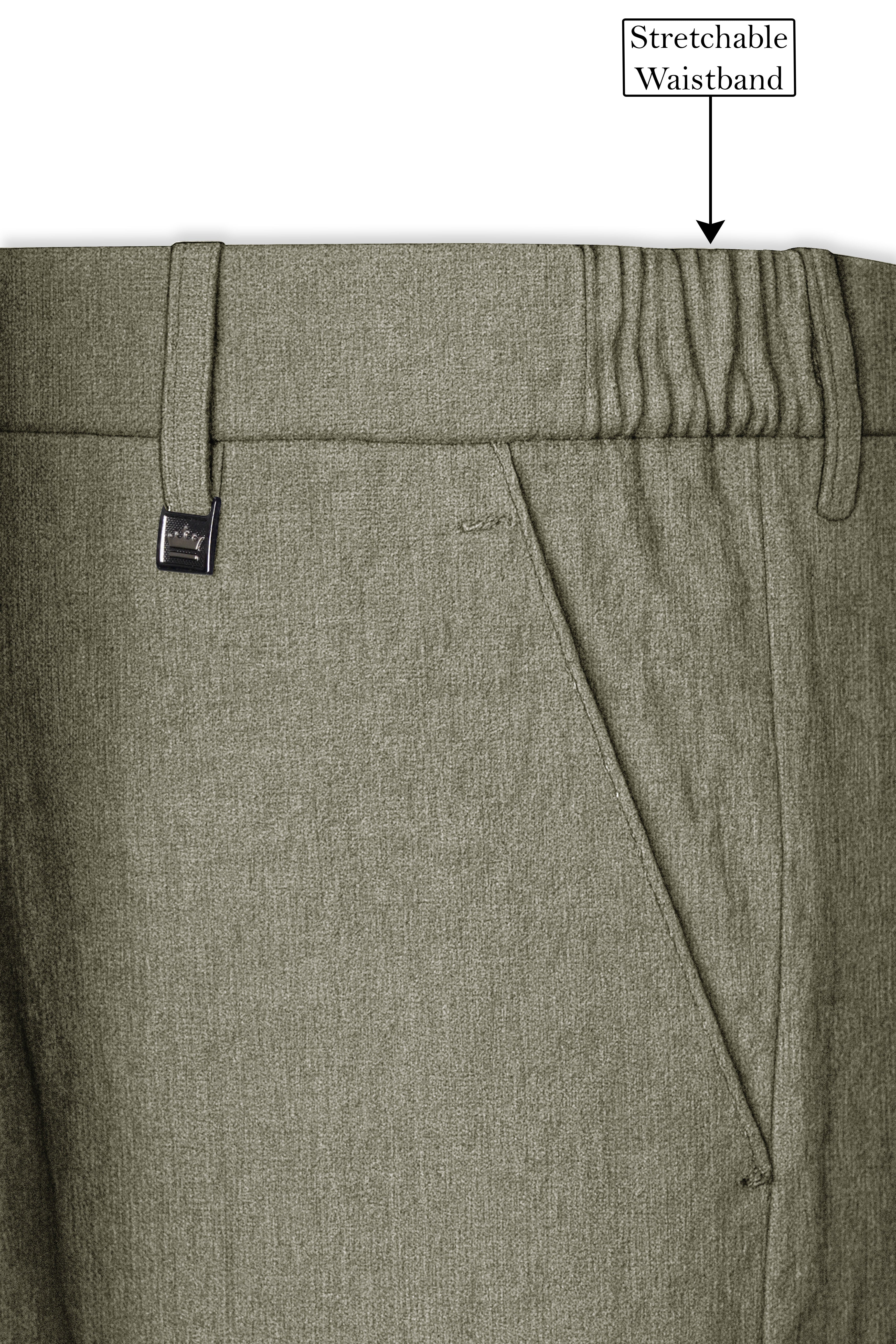 Virenza-Thistle Green Luxurious Linen Stretchable Waistband Pant