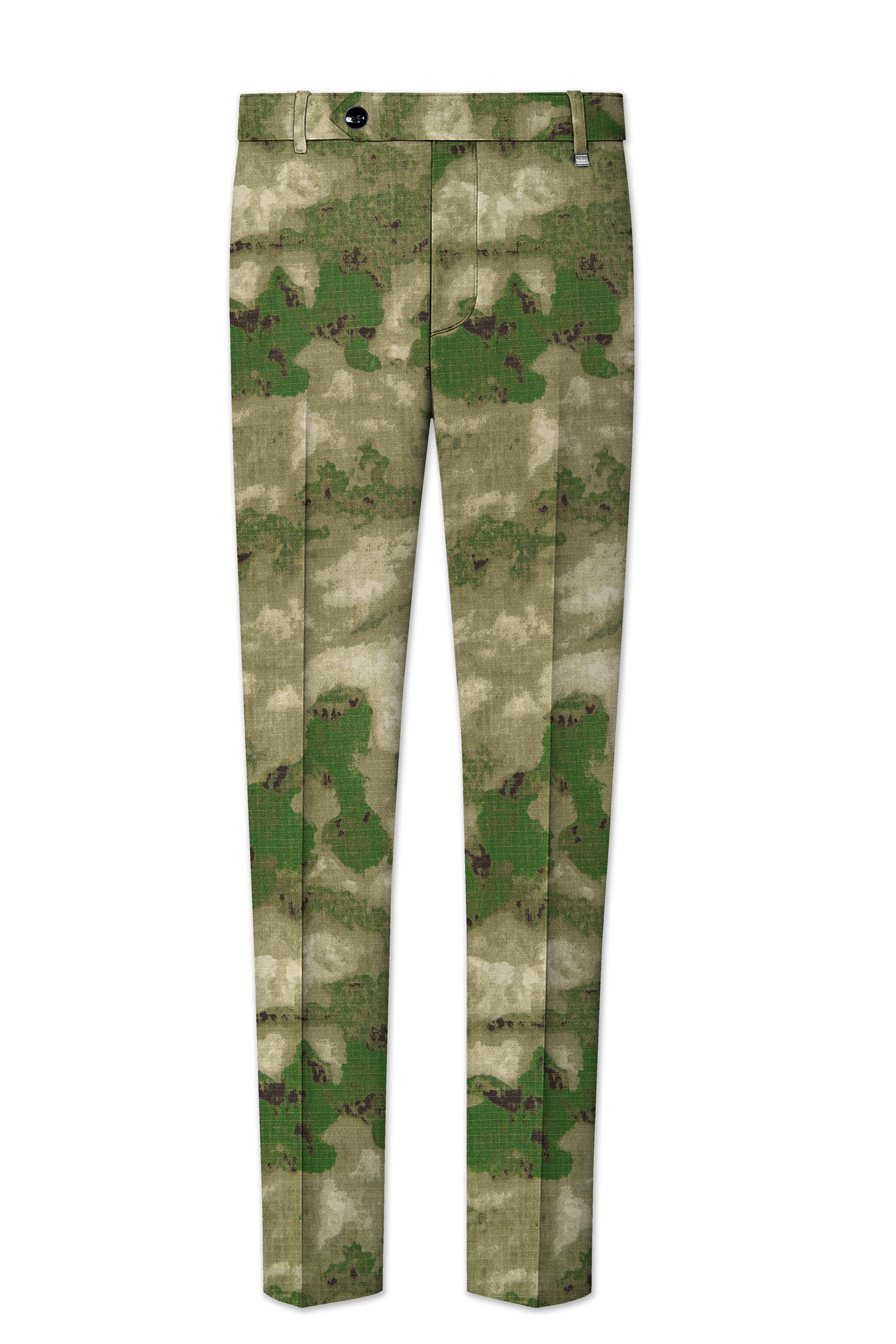 Virenza-Rifle Green and Wafer Cream Tie Dye Printed Premium Cotton Stretchable Waistband Pant