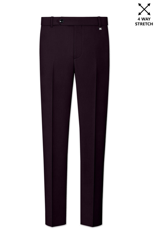 Marenzo-Korean Seal Maroon 4-Way Stretch Wrinkle-Free Wool Rich Stretchable Waistband Pant