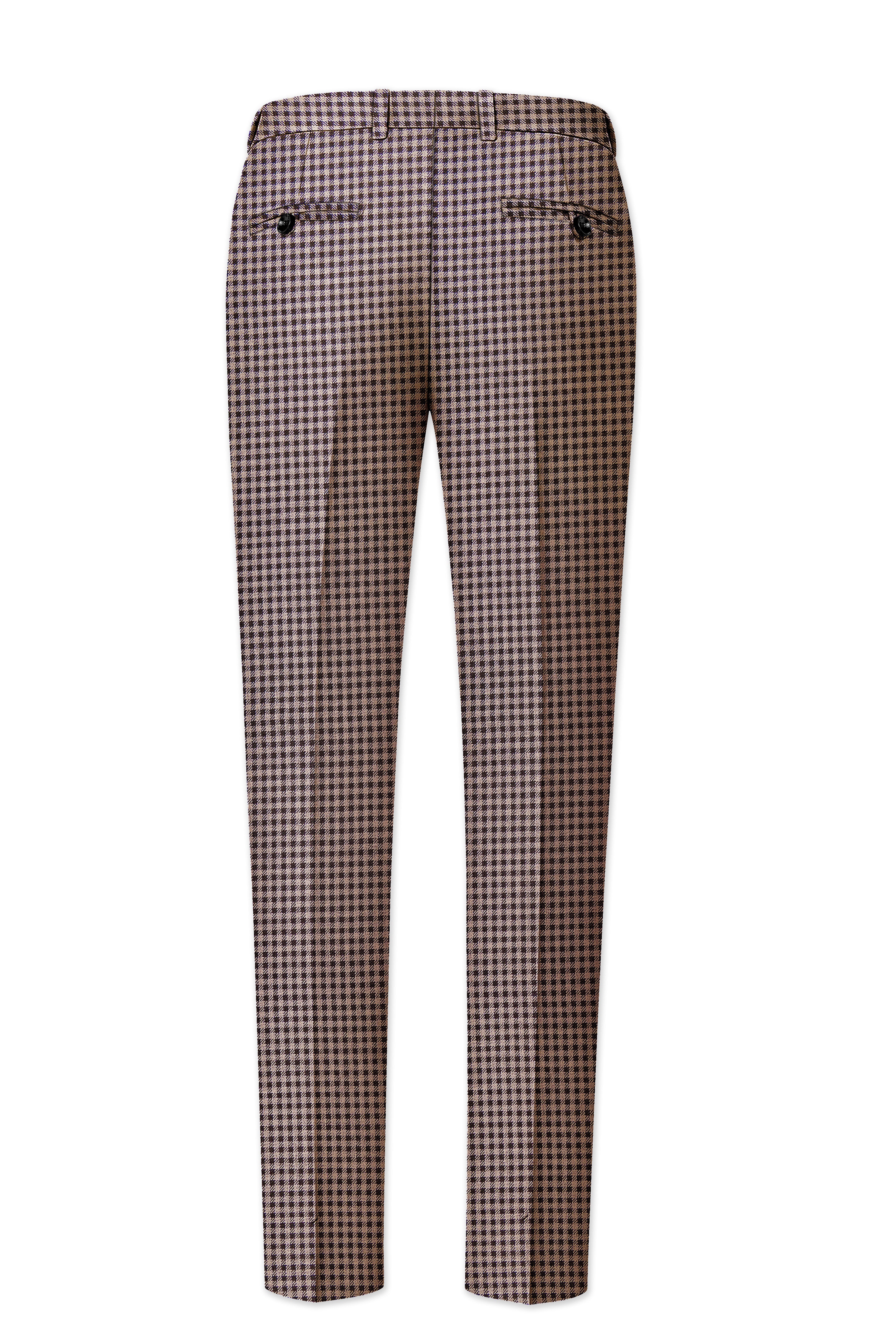 Imperium-Emperor Brown And Swiss Cream Gingham Plaid Tweed Stretchable Waistband Pant
