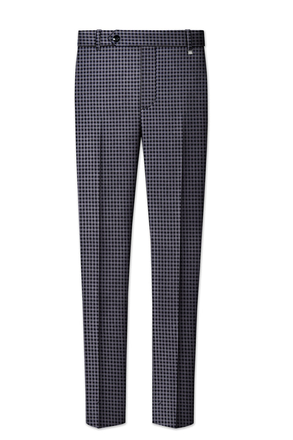 Zenith-Mirage Blue And venus Gray Gingham Plaid Tweed Stretchable Waistband Pant