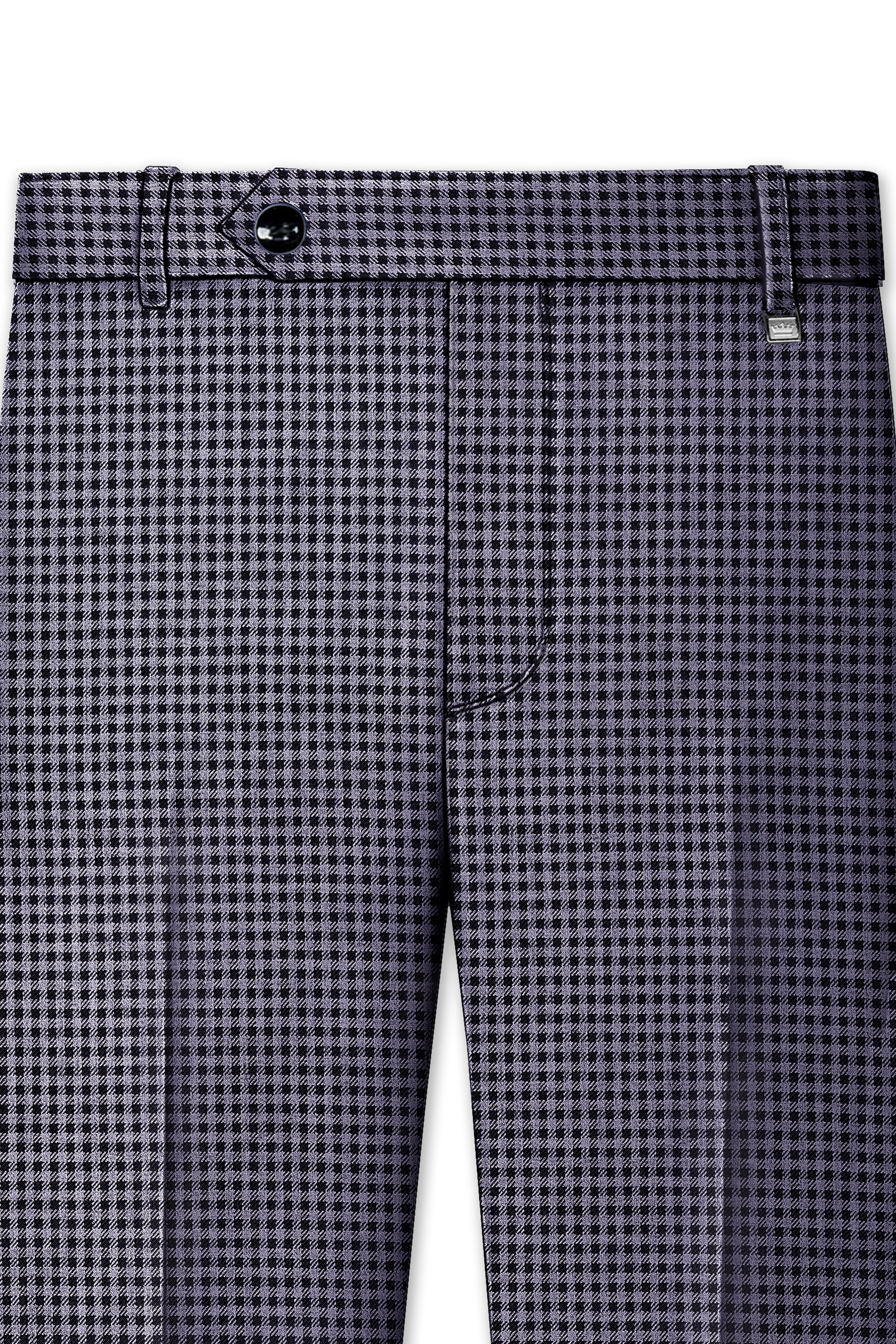 Zenith-Mirage Blue And venus Gray Gingham Plaid Tweed Stretchable Waistband Pant