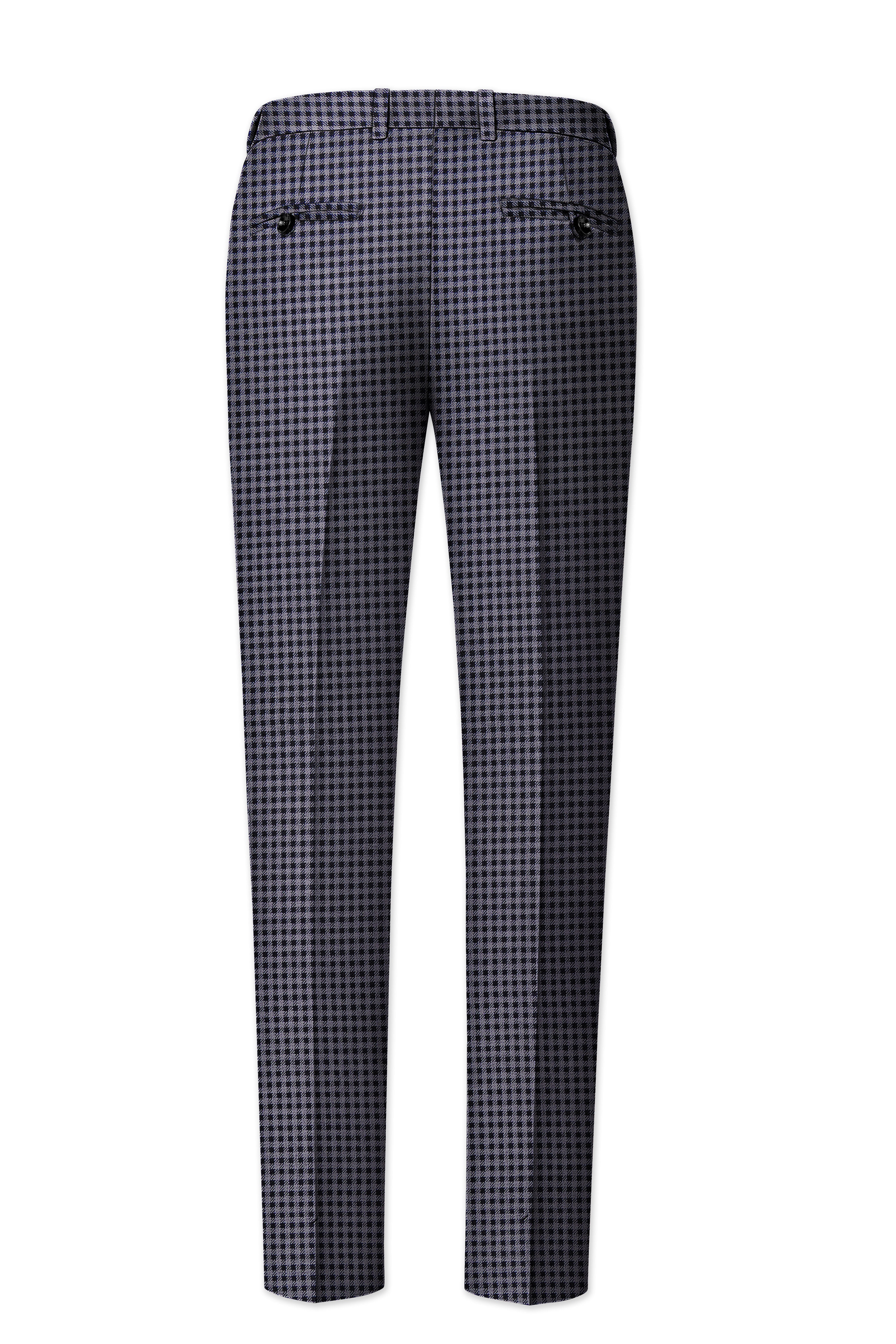 Zenith-Mirage Blue And venus Gray Gingham Plaid Tweed Stretchable Waistband Pant