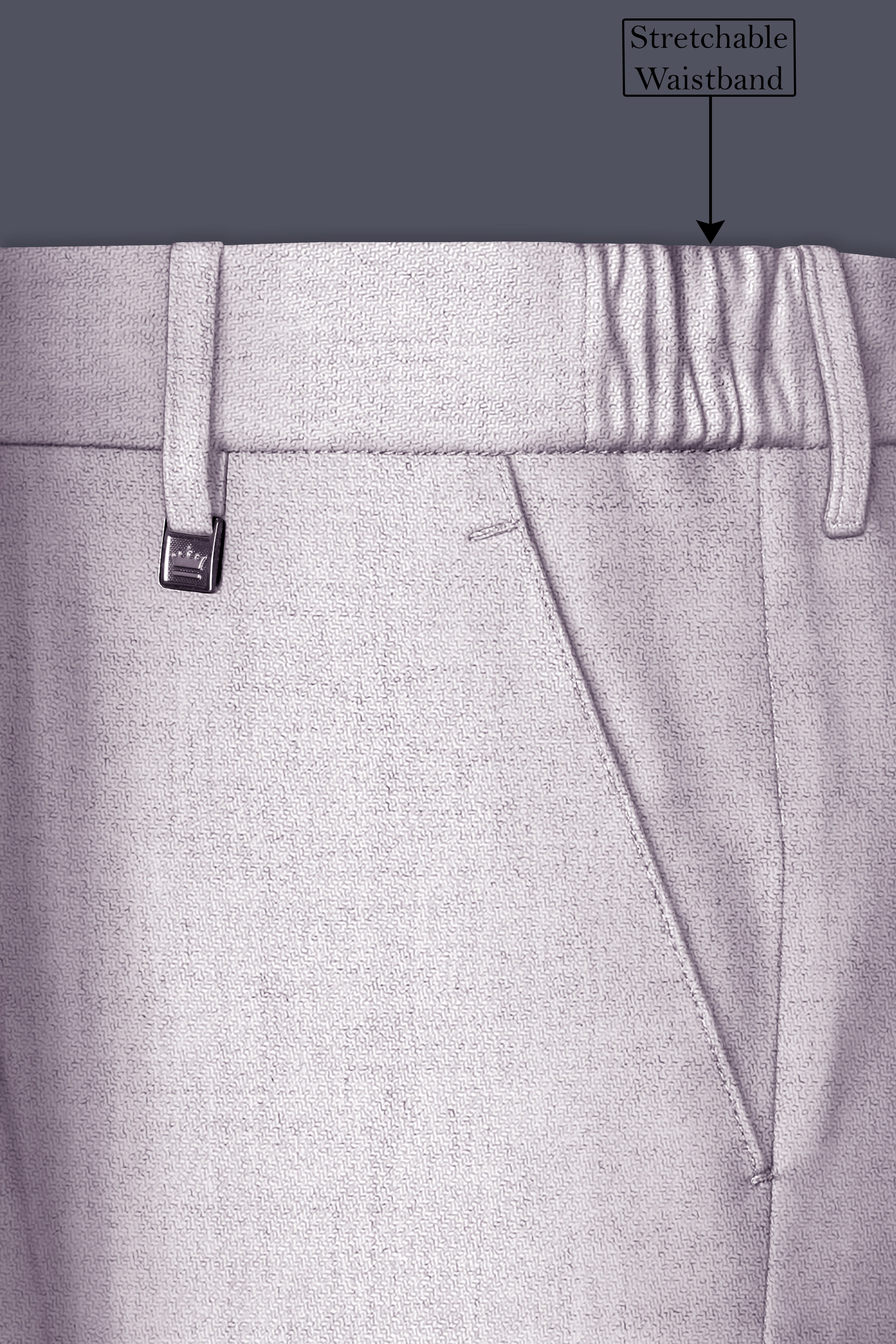 Glacier-Lilac Gray Textured Tweed Stretchable Waistband Pant