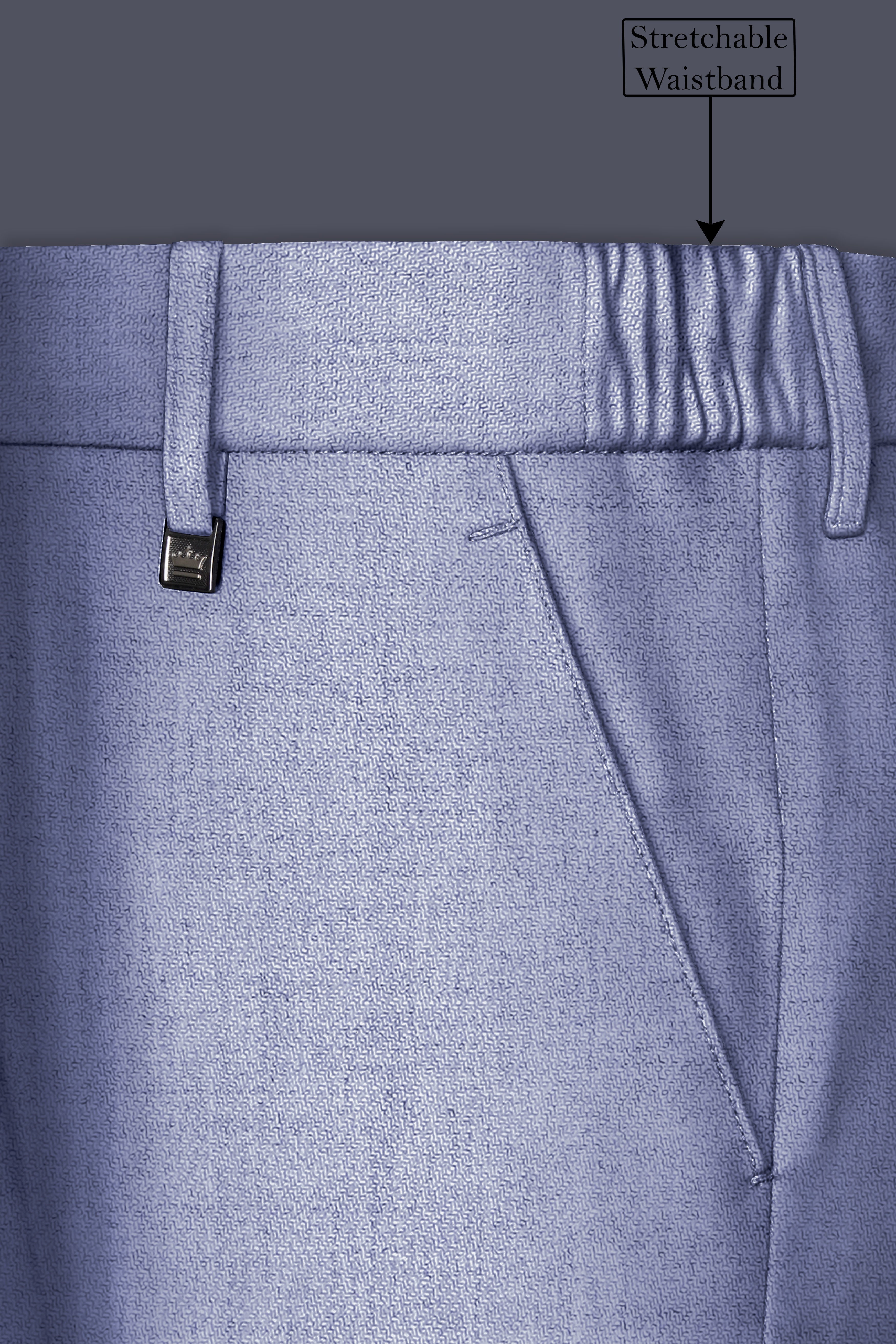 Nordic-Logan Blue Textured Tweed Stretchable Waistband Pant