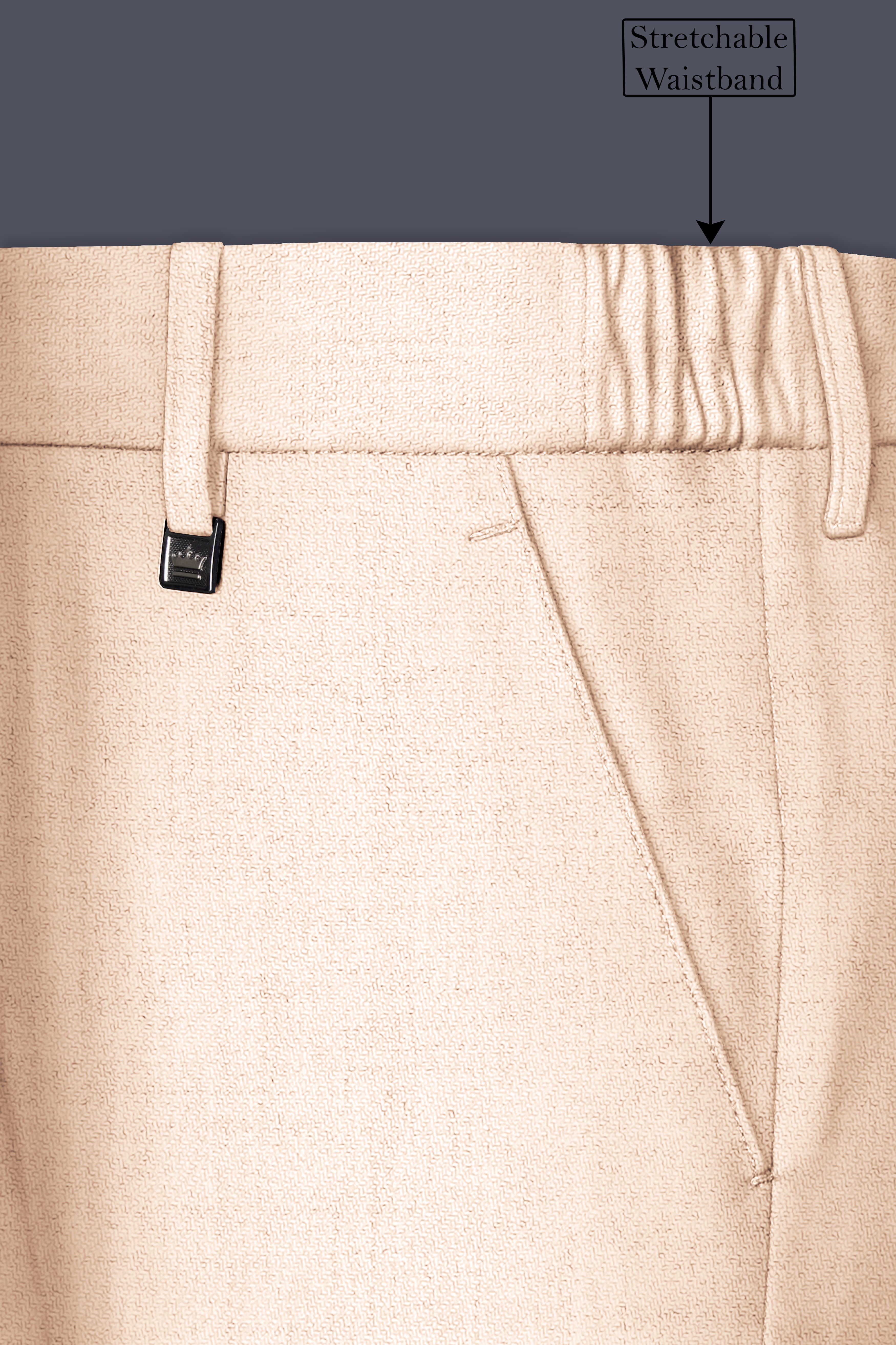 Velour-Derby Cream Textured Tweed Stretchable Waistband Pant