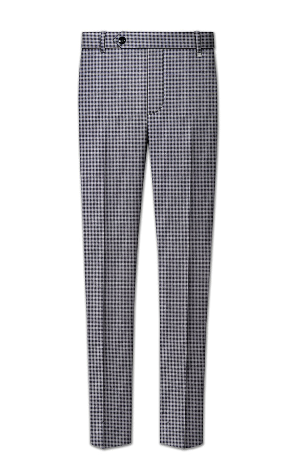 Graphite-Metallic Gray And Tuatara Gingham Plaid Tweed Stretchable Waistband Pant