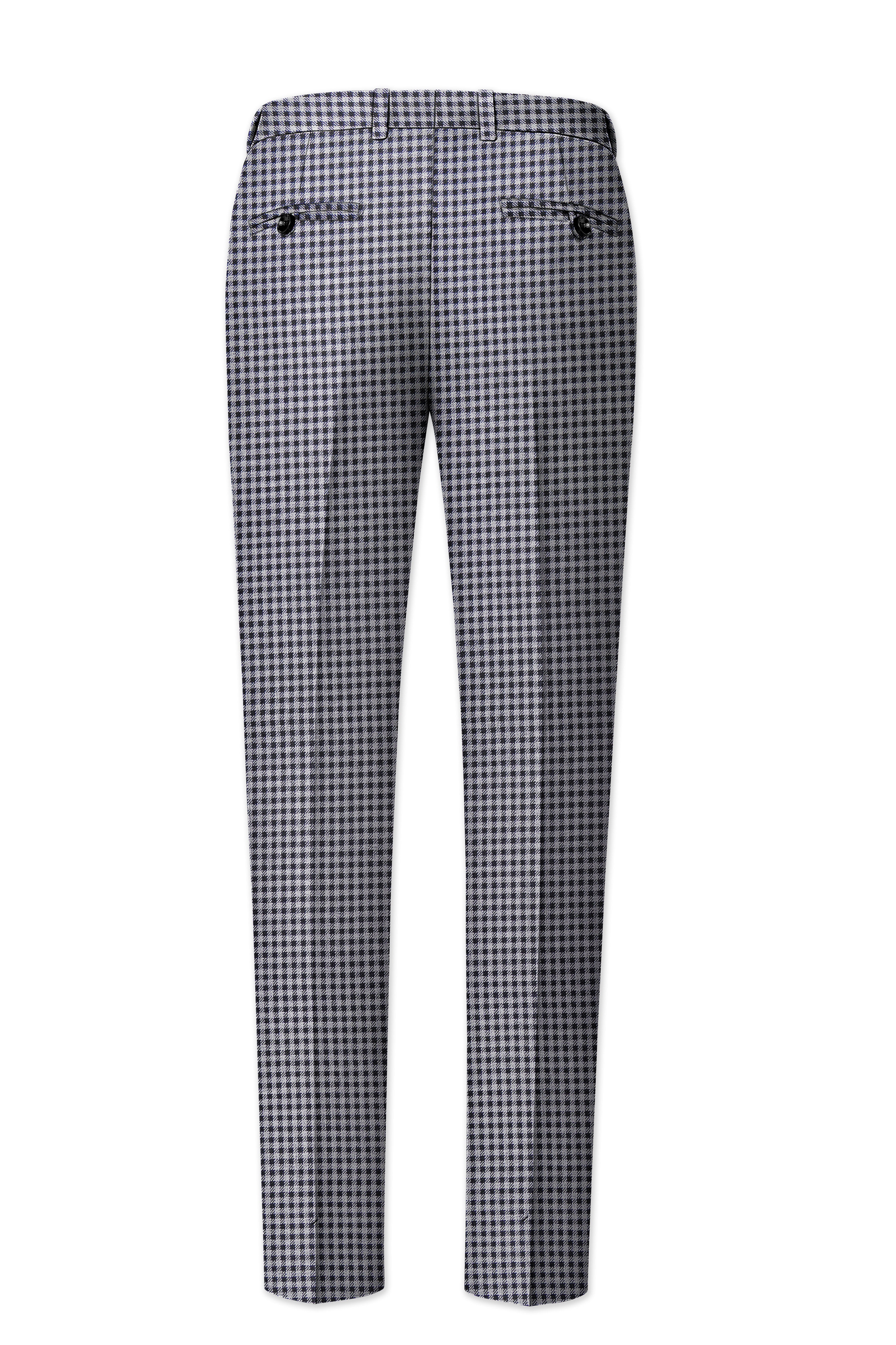 Graphite-Metallic Gray And Tuatara Gingham Plaid Tweed Stretchable Waistband Pant
