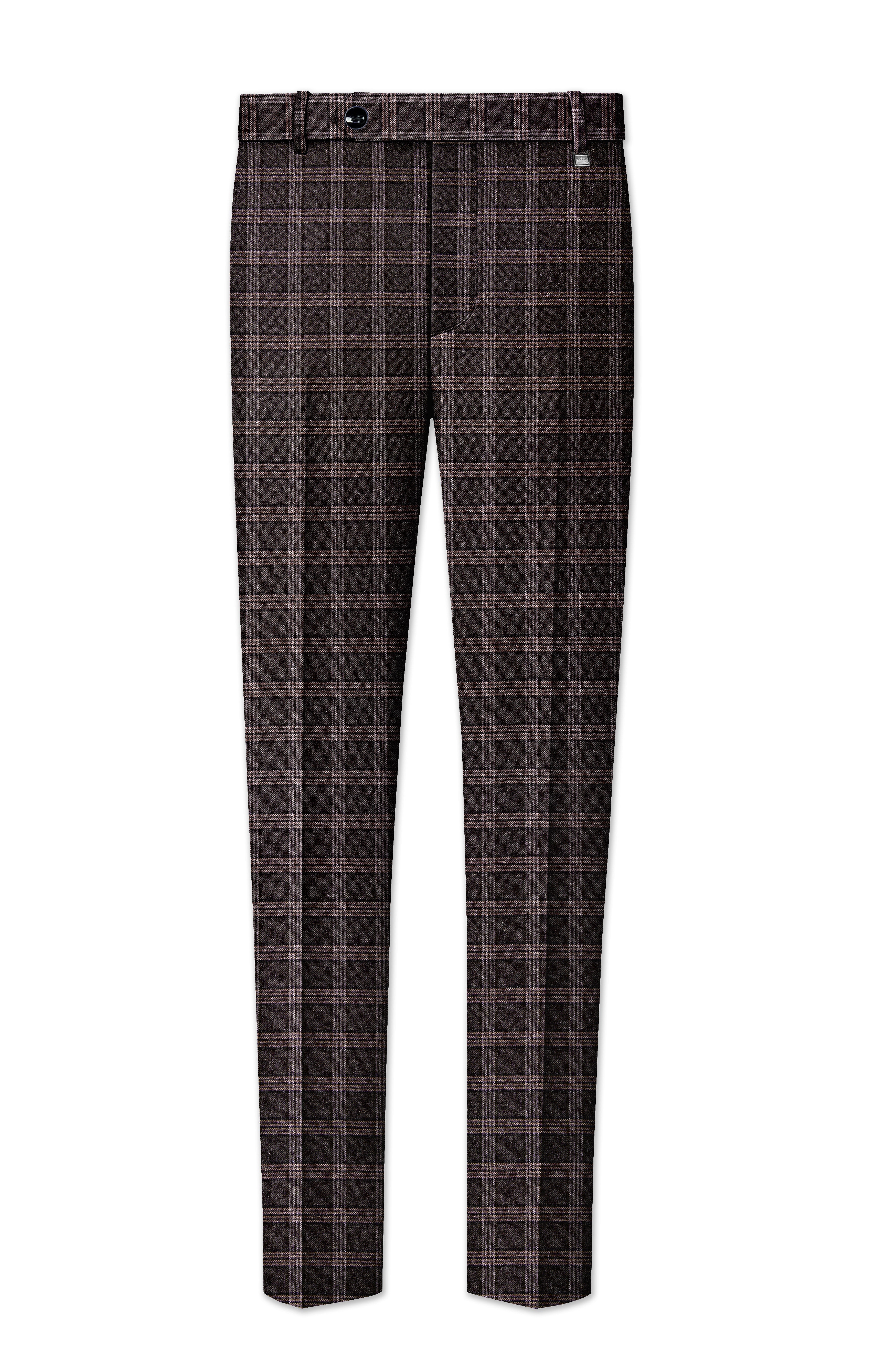 Eclenzo-Eclipse Brown Plaid Tweed Stretchable Waistband Pant