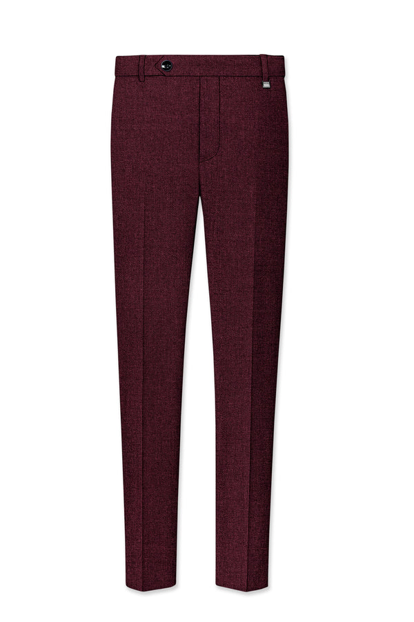 Burgvoro-Crated Maroon Textured Tweed Stretchable Waistband Pant