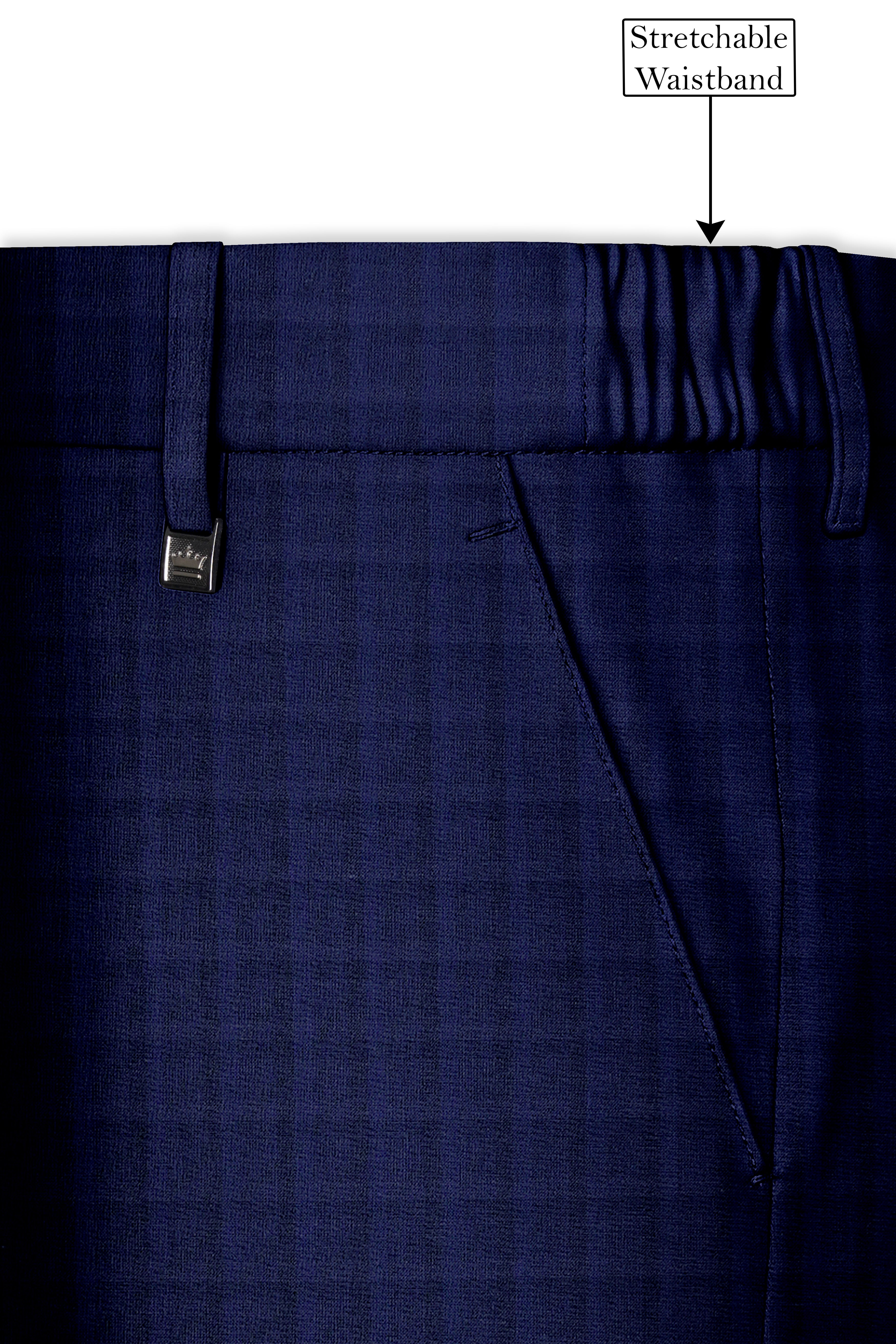 Aurebunt-Bunting Blue Plaid Wool Rich Stretchable Waistband Pant
