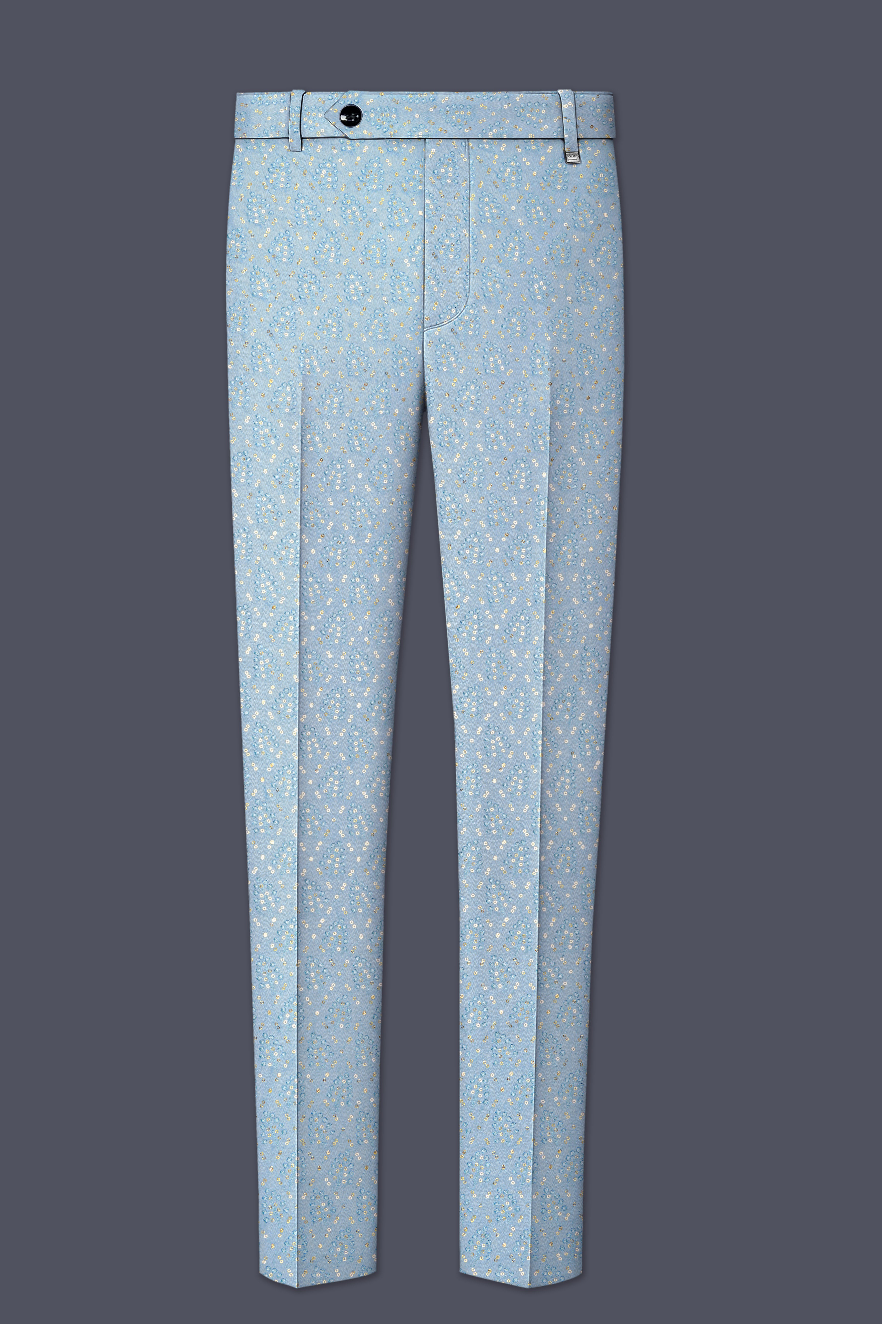 Azurora-Carolina Blue Thread and Sequin Embroidered Designer Stretchable Waistband Pant