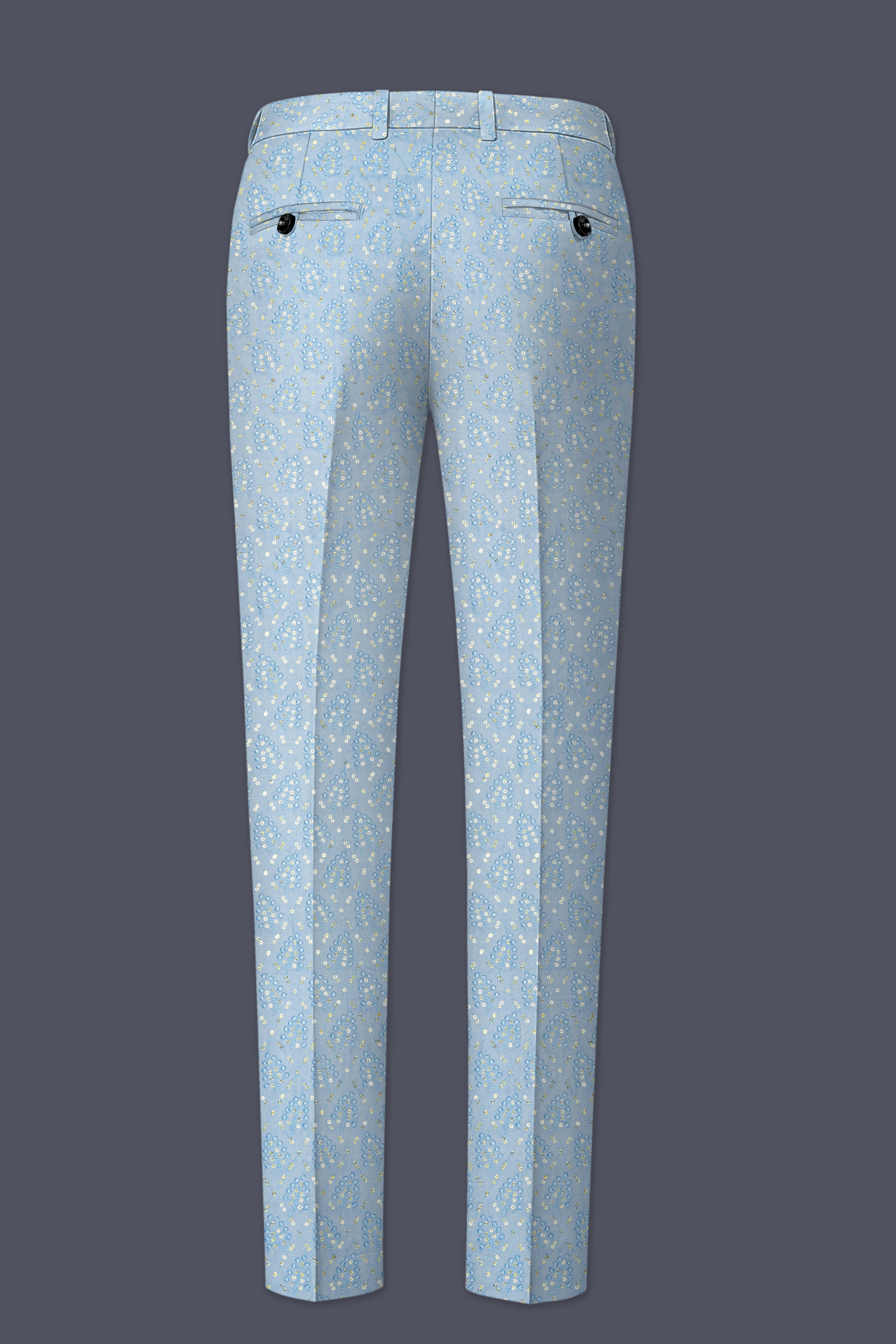 Azurora-Carolina Blue Thread and Sequin Embroidered Designer Stretchable Waistband Pant