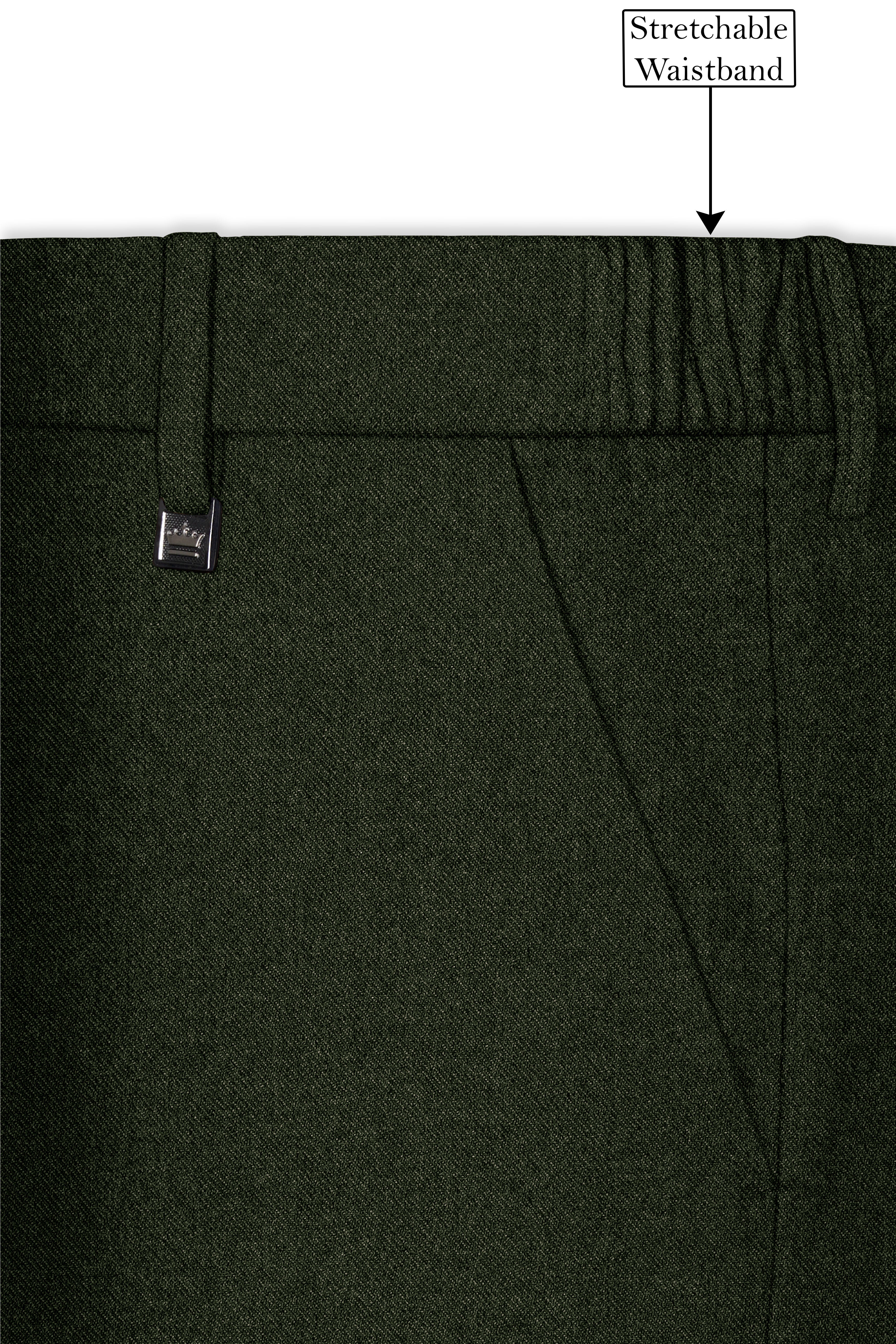 Virenza-Rangoon Green Textured Tweed Stretchable Waistband Pant