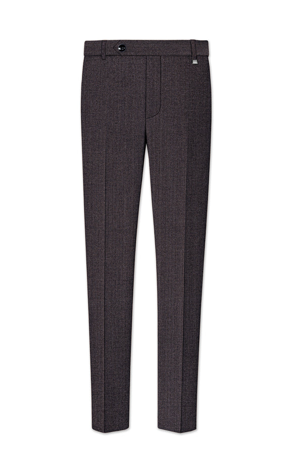 Aurezion-Zeus Brown Herringbone Textured Tweed Stretchable Waistband Pant