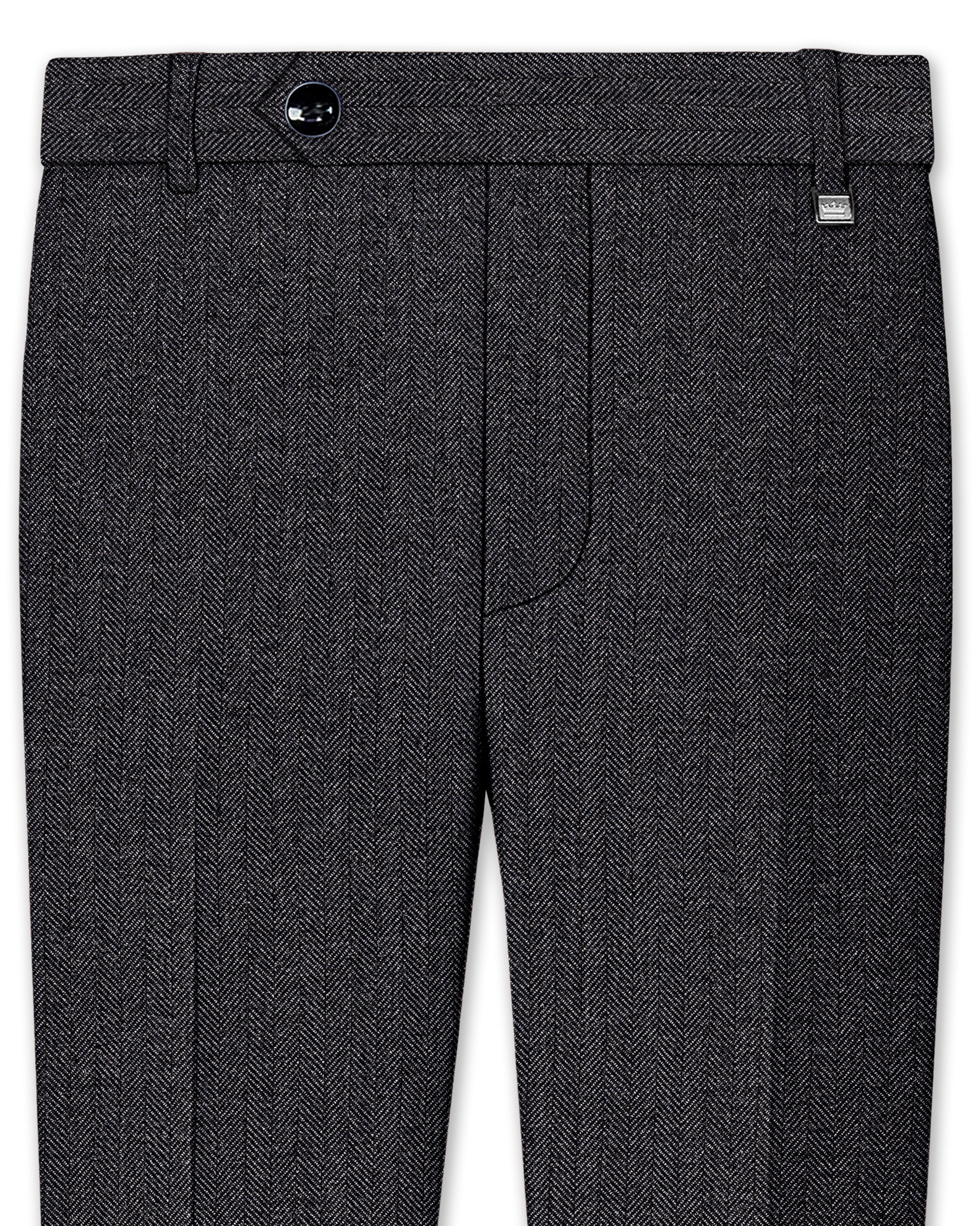 Imperion-Charcoal Gray Herringbone Textured Premium Tweed Pant For