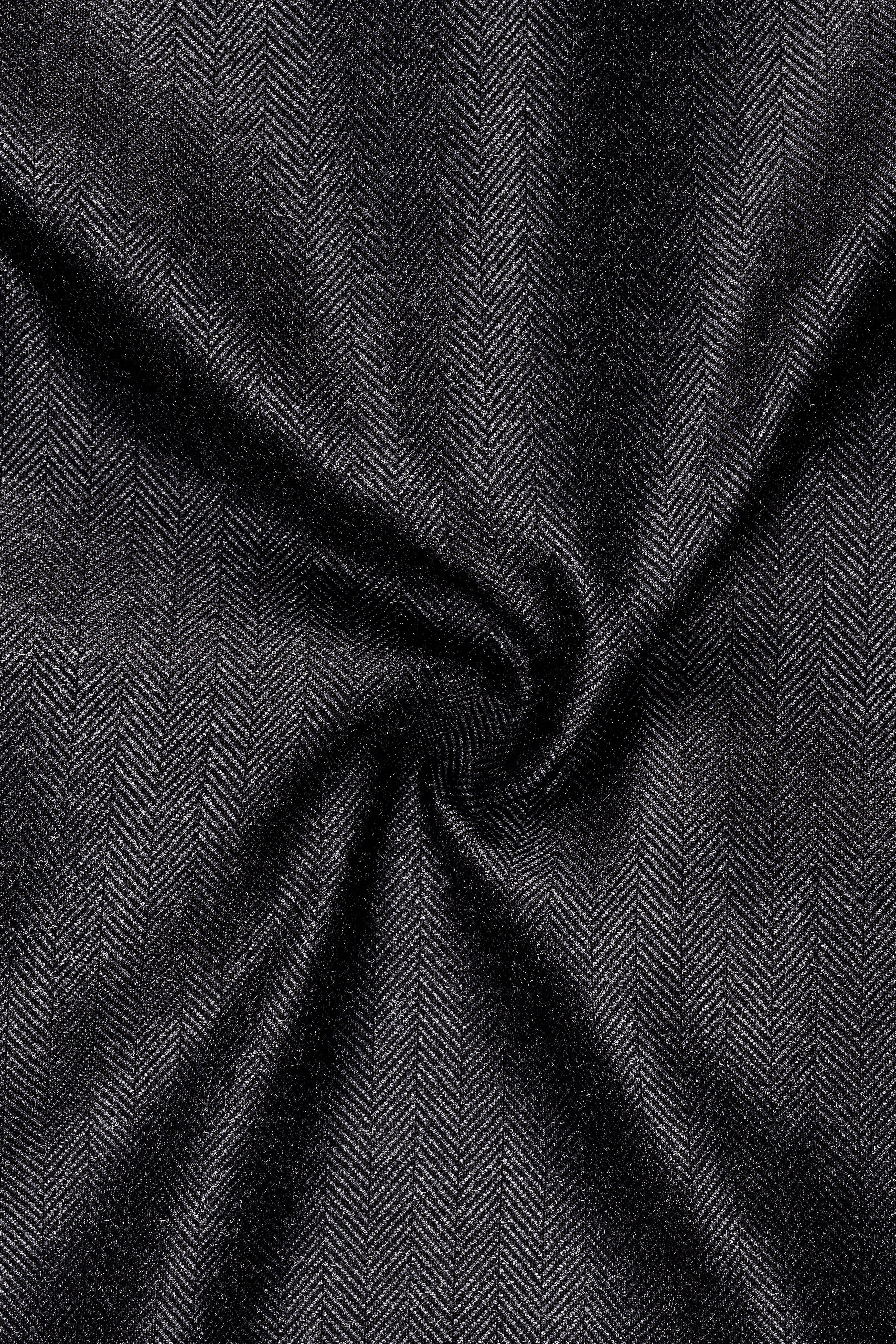 Imperion-Charcoal Gray Herringbone Textured Tweed Stretchable Waistband Pant