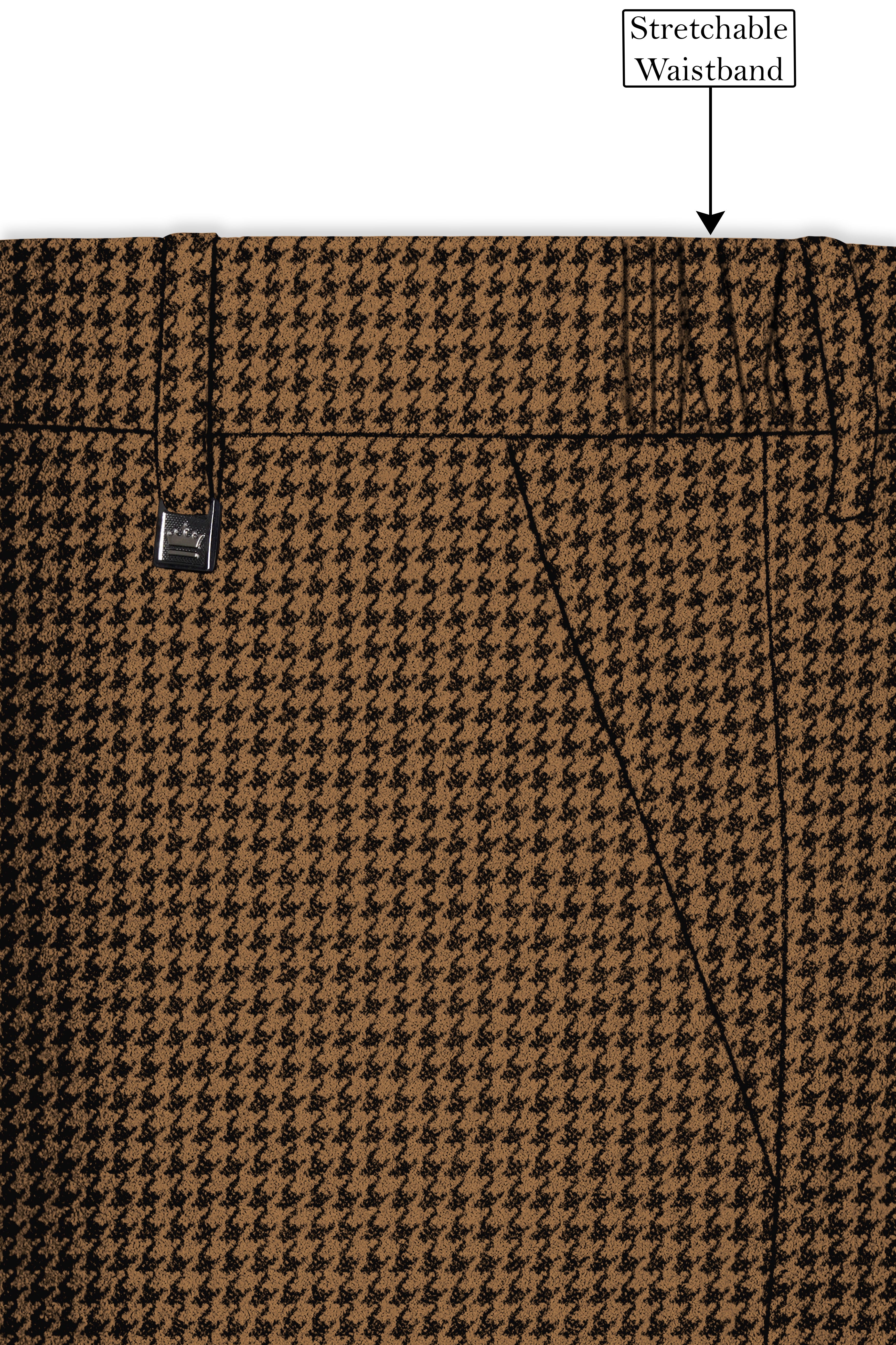 Regalis-Rope Brown Classic Houndstooth Textured Tweed Stretchable Waistband Pant