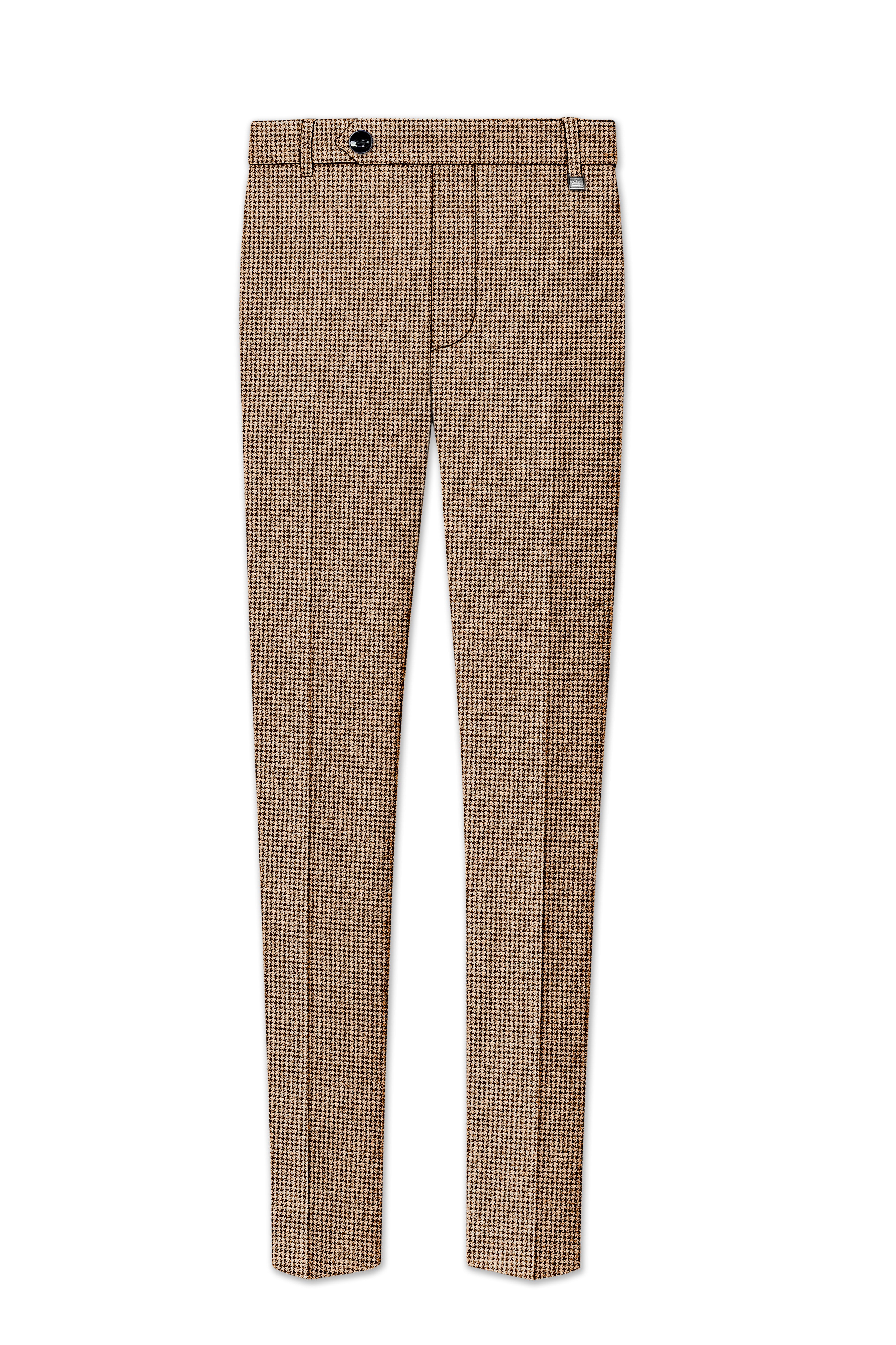 Scholar-Mocha Brown Classic Houndstooth Textured Tweed Stretchable Waistband Pant