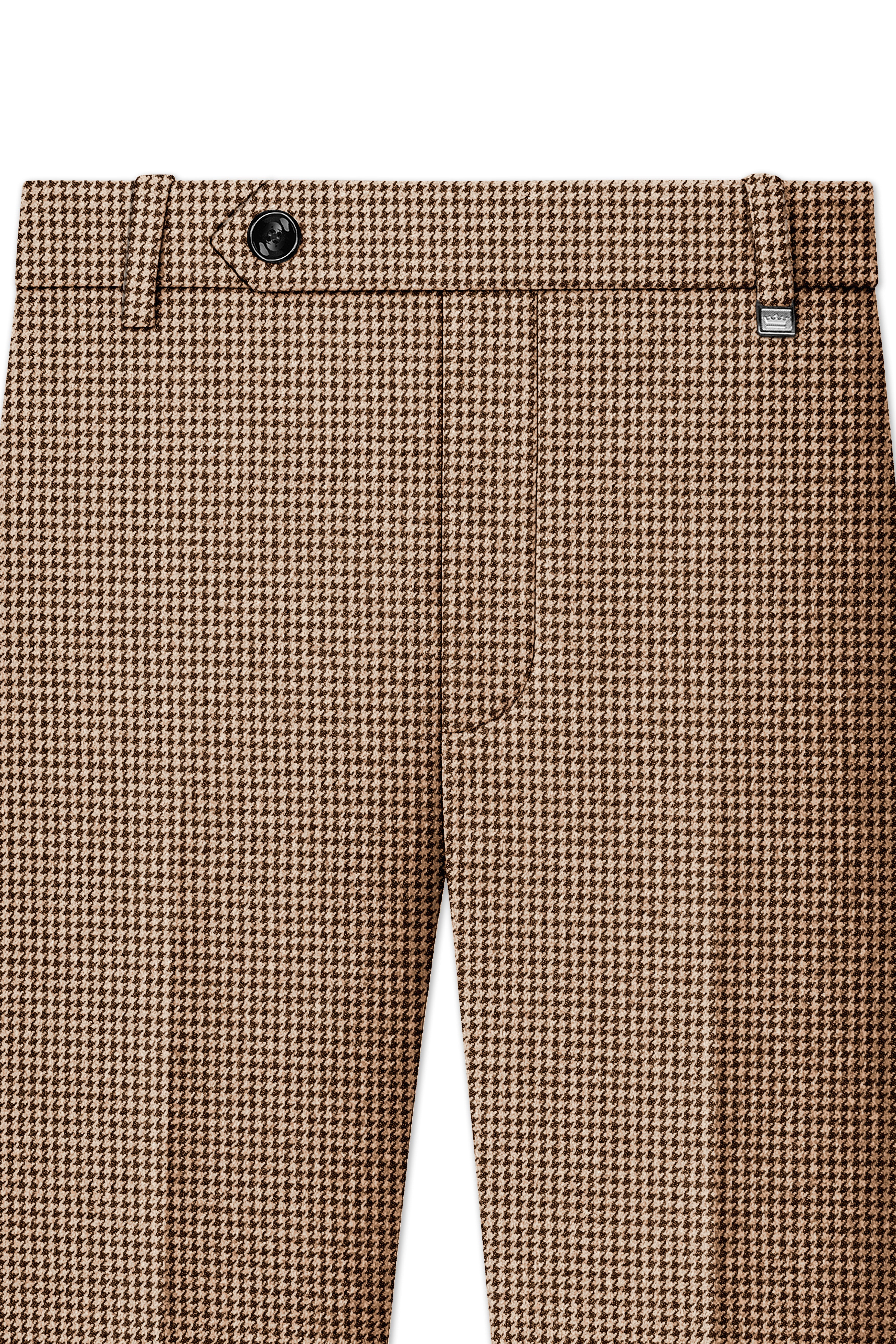 Scholar-Mocha Brown Classic Houndstooth Textured Tweed Stretchable Waistband Pant
