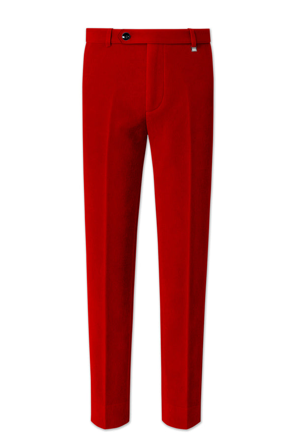 Imperio-Crimson Red Velvet Stretchable Waistband Pant