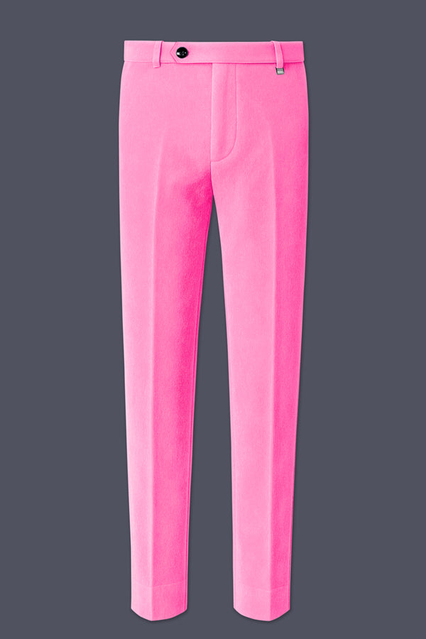 Regalis-Carnation Pink Velvet Stretchable Waistband Pant