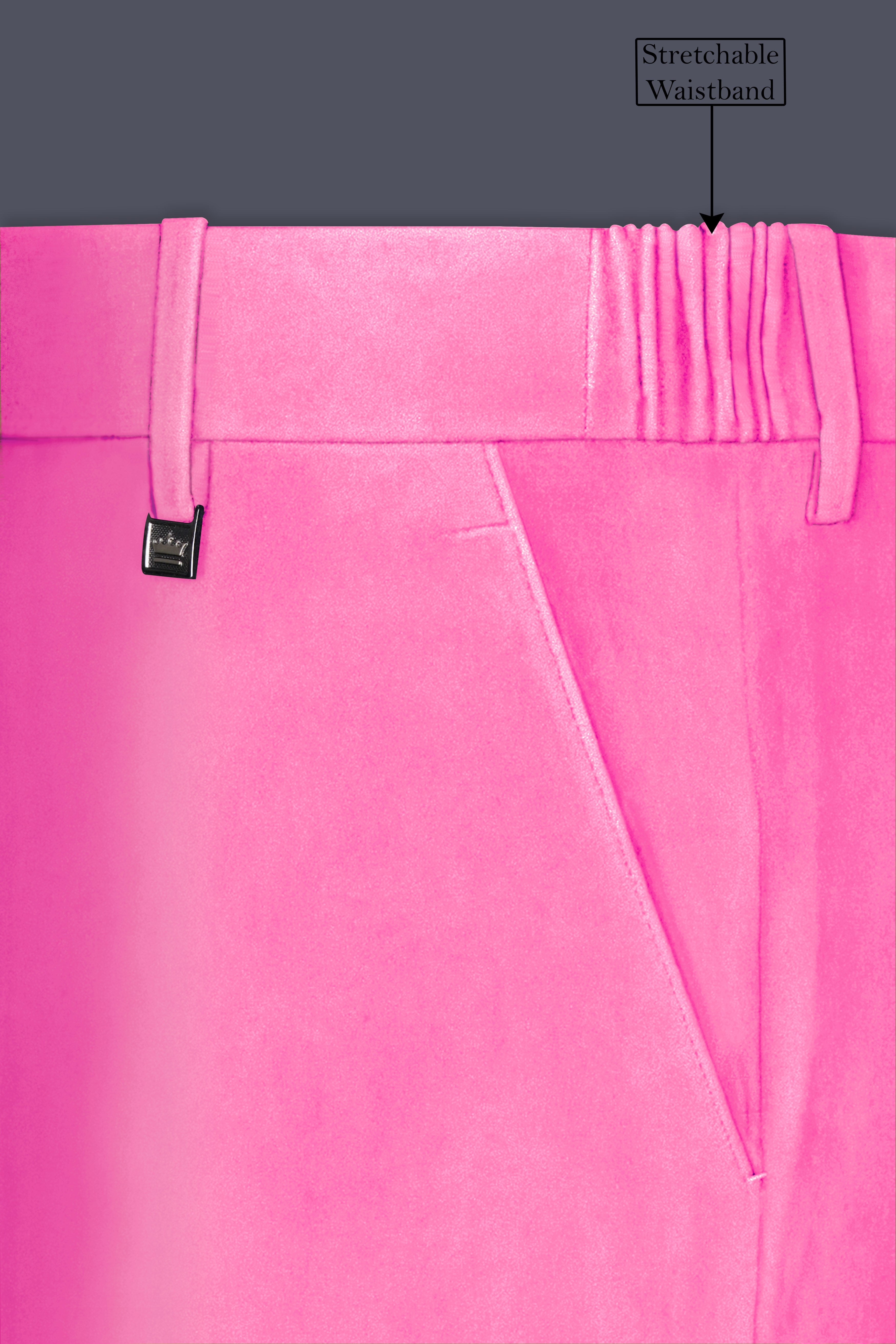 Regalis-Carnation Pink Velvet Stretchable Waistband Pant