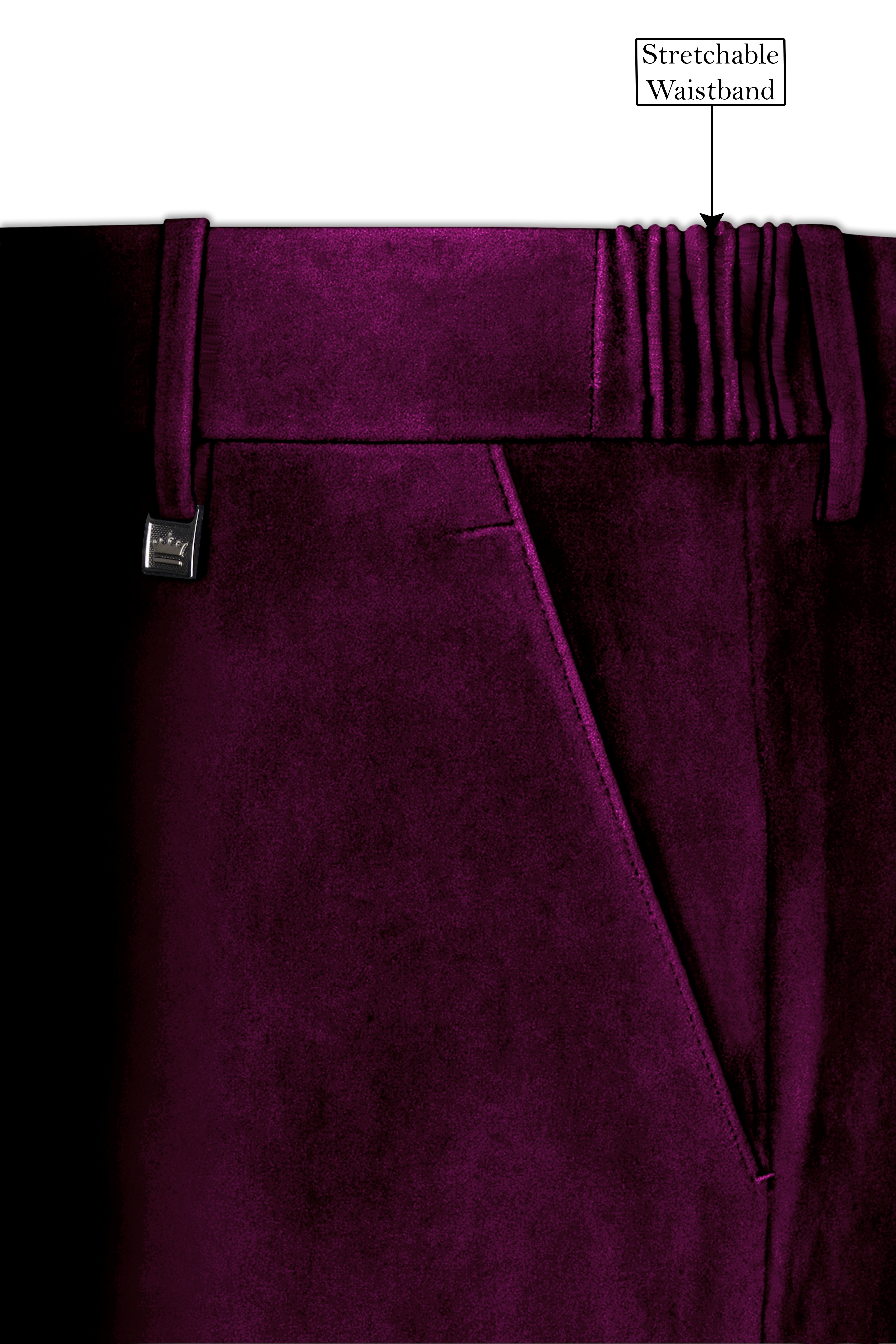 Corale-Tamarind Pink Velvet Stretchable Waistband Pant