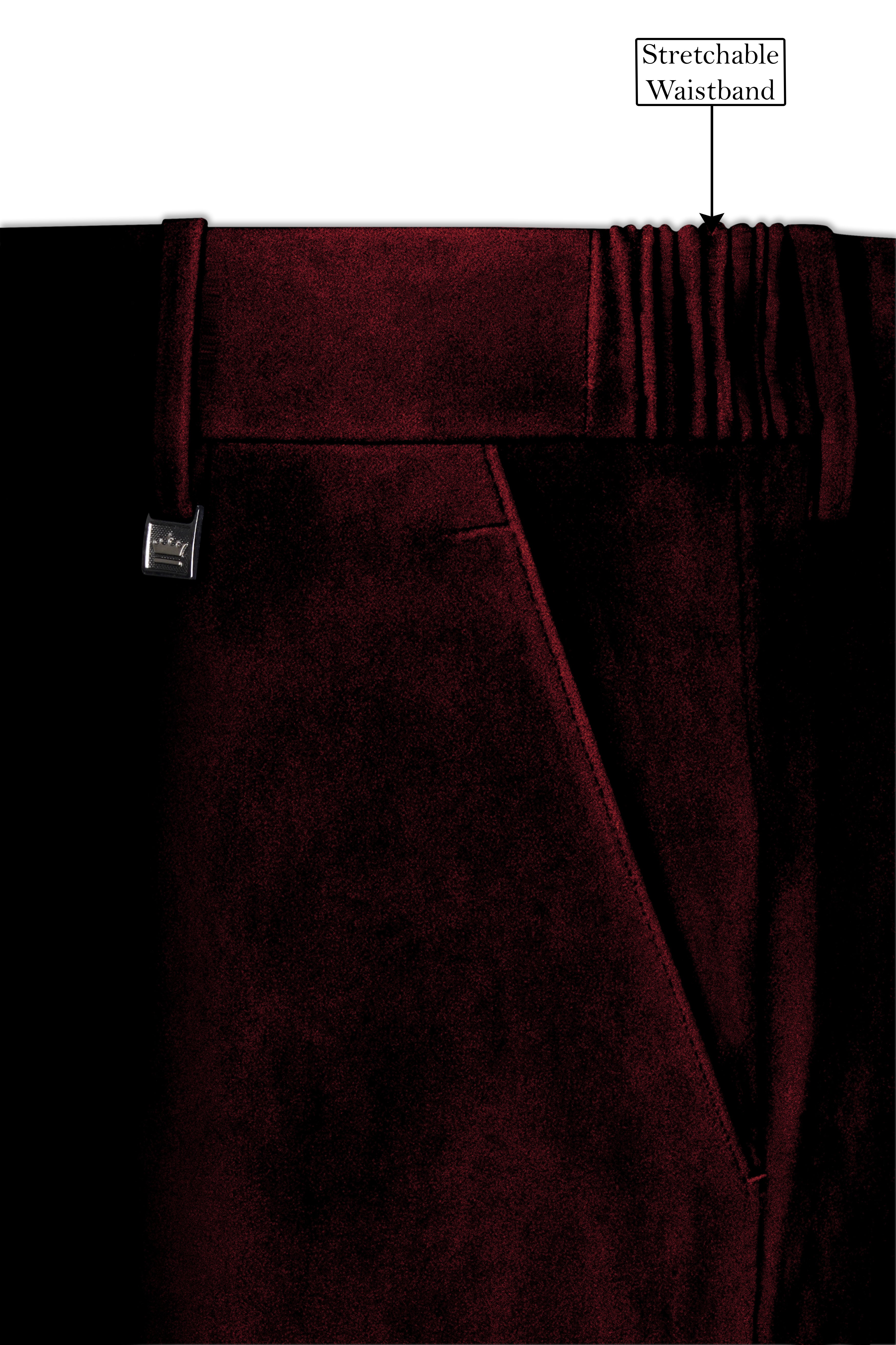 Crimson-Sepia Red Velvet Stretchable Waistband Pant