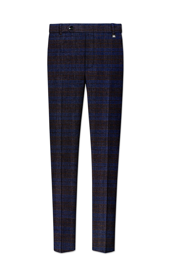 Velourish-Tealish Blue And Tuatara Gray Glen Plaid Tweed Stretchable Waistband Pant