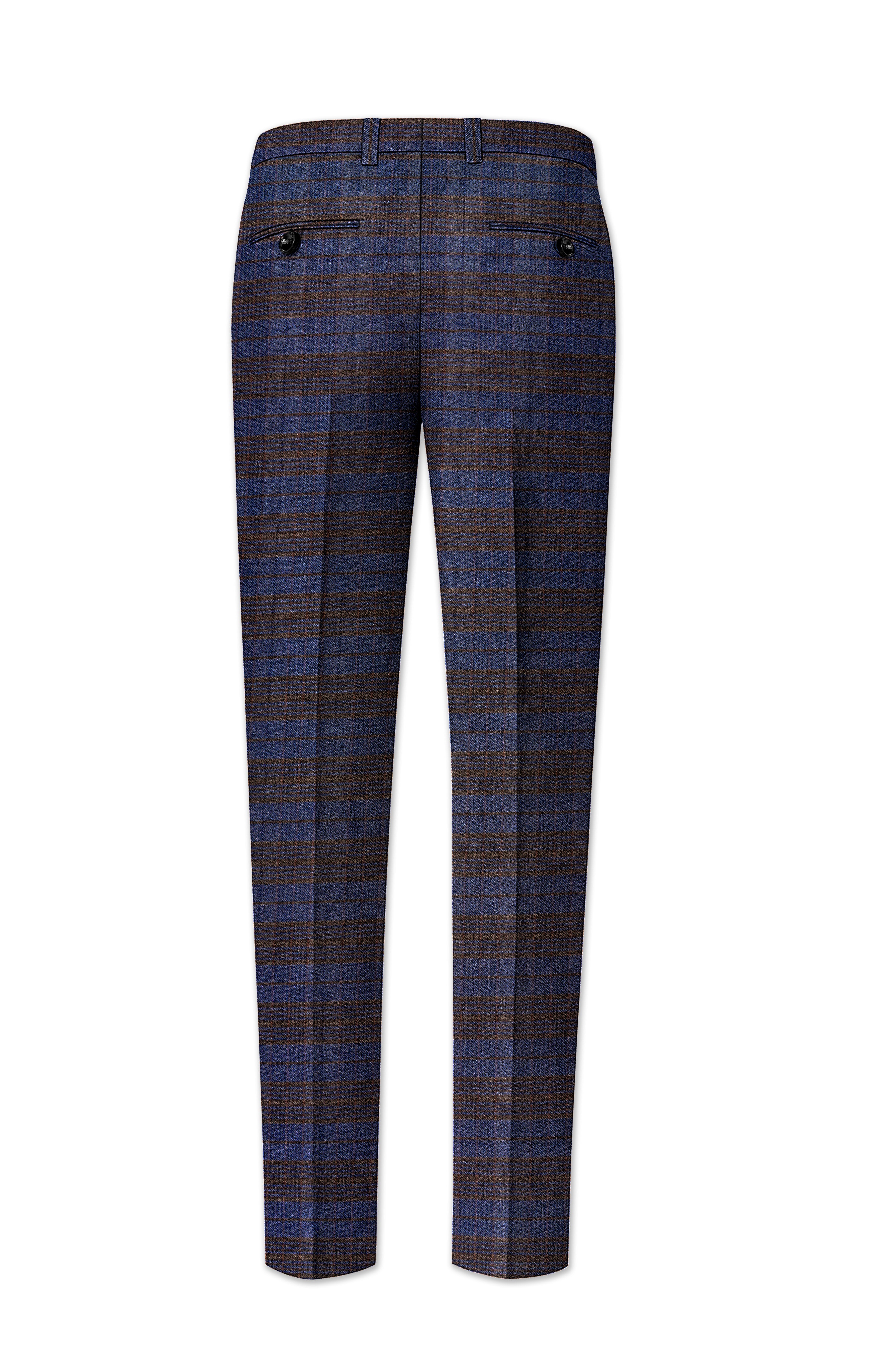 Velourish-Tealish Blue And Tuatara Gray Glen Plaid Tweed Stretchable Waistband Pant