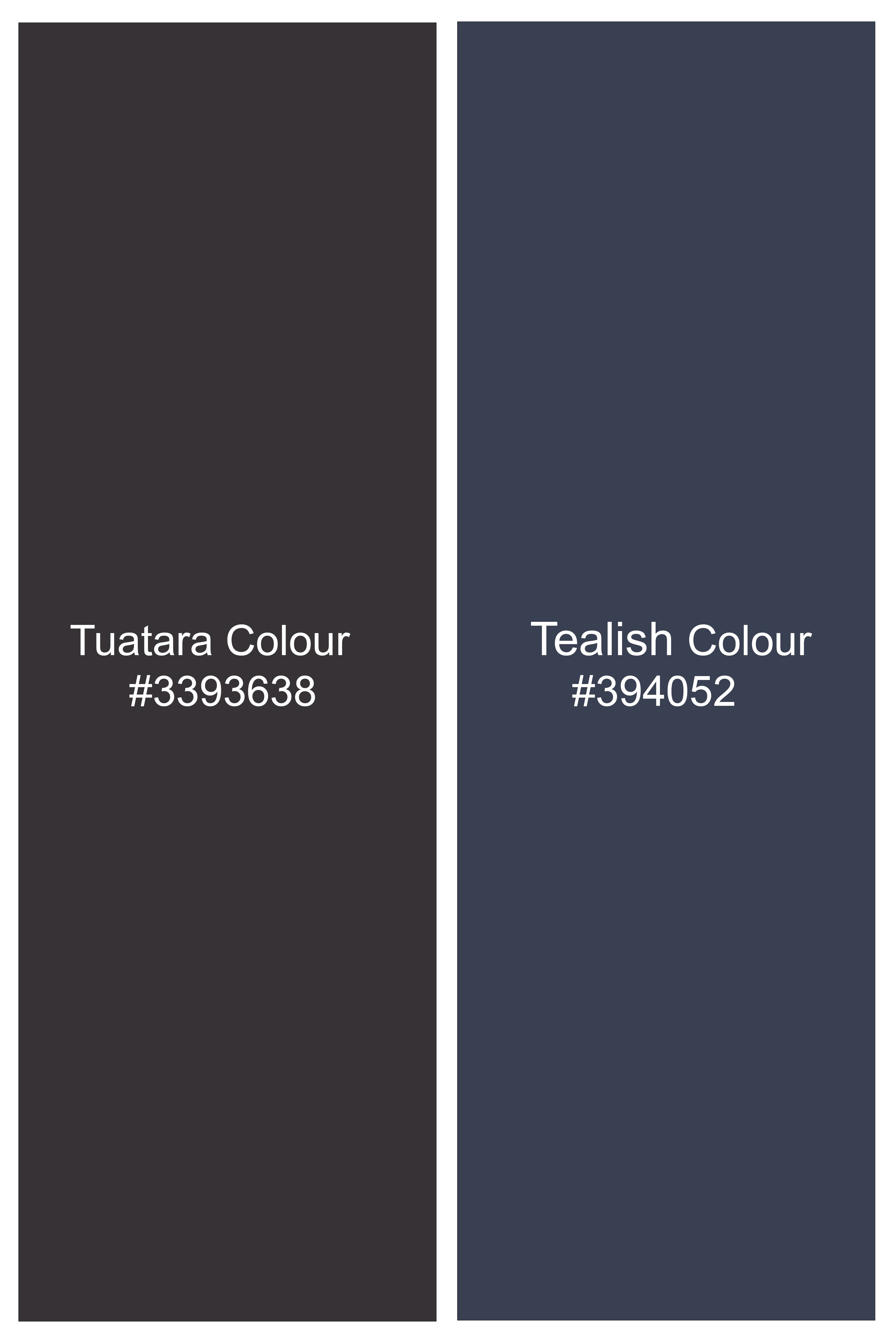 Velourish-Tealish Blue And Tuatara Gray Glen Plaid Tweed Stretchable Waistband Pant