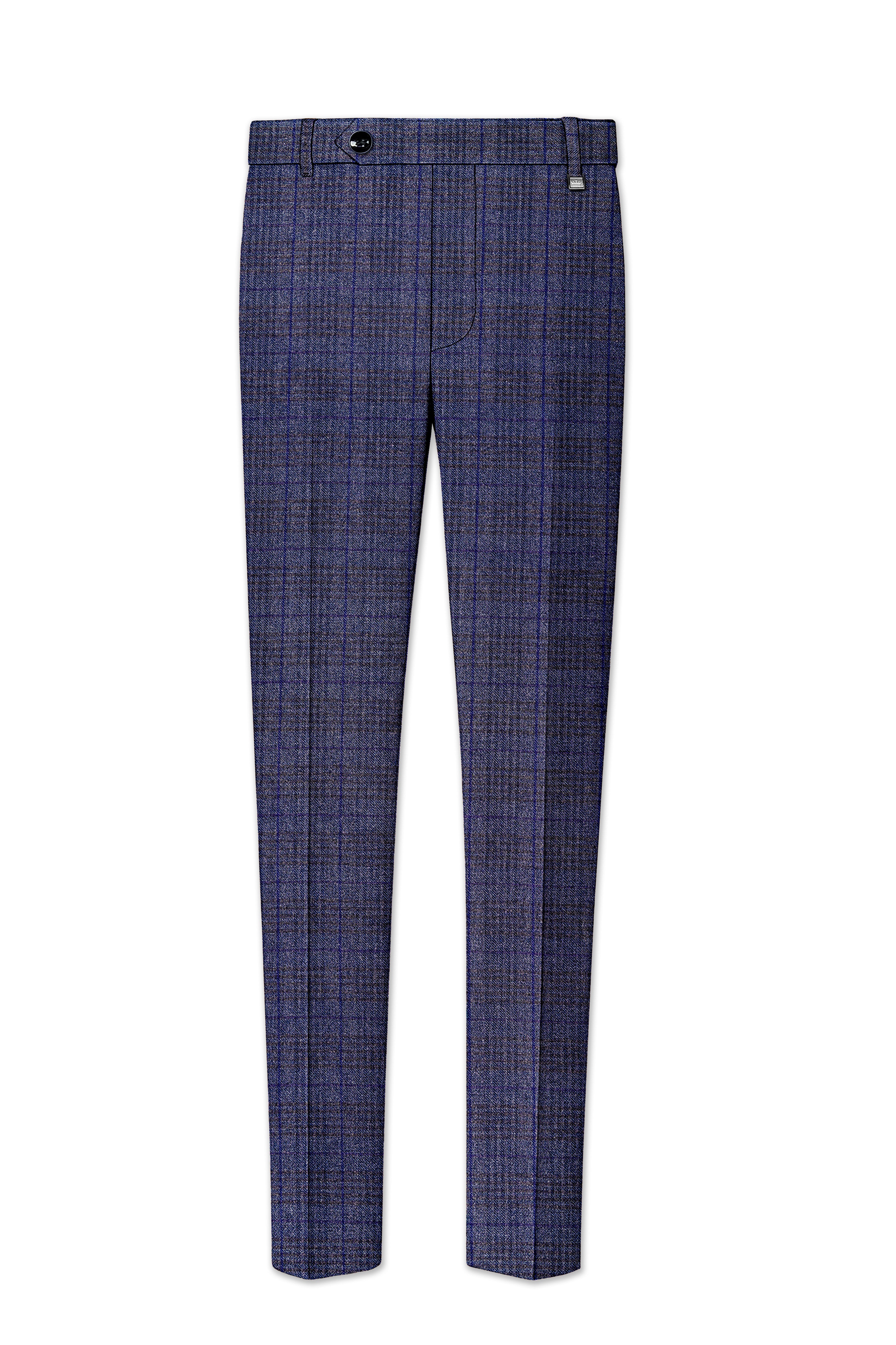 Horizon-Martinique Blue windowpane Tweed Stretchable Waistband Pant