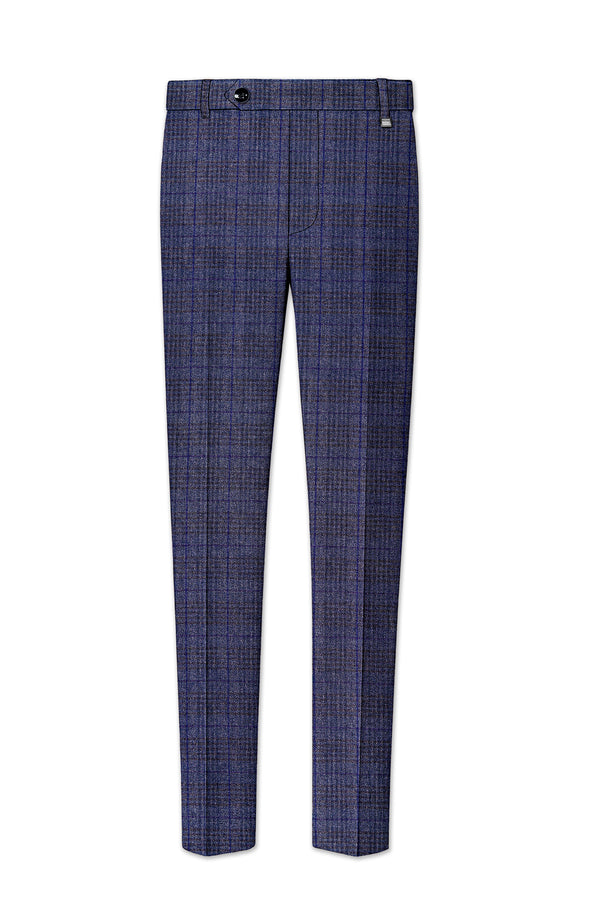 Horizon-Martinique Blue windowpane Tweed Stretchable Waistband Pant