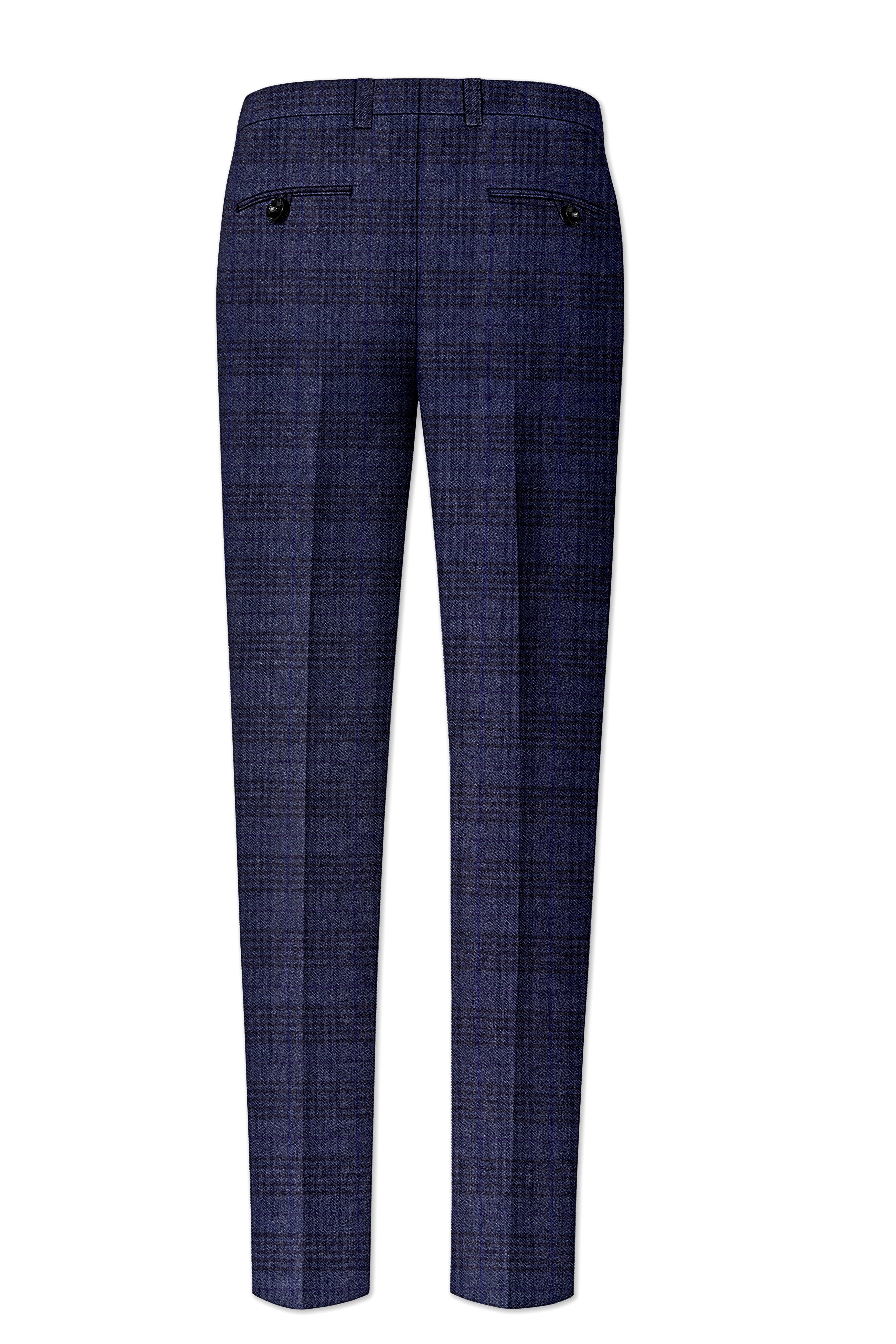 Horizon-Martinique Blue windowpane Tweed Stretchable Waistband Pant