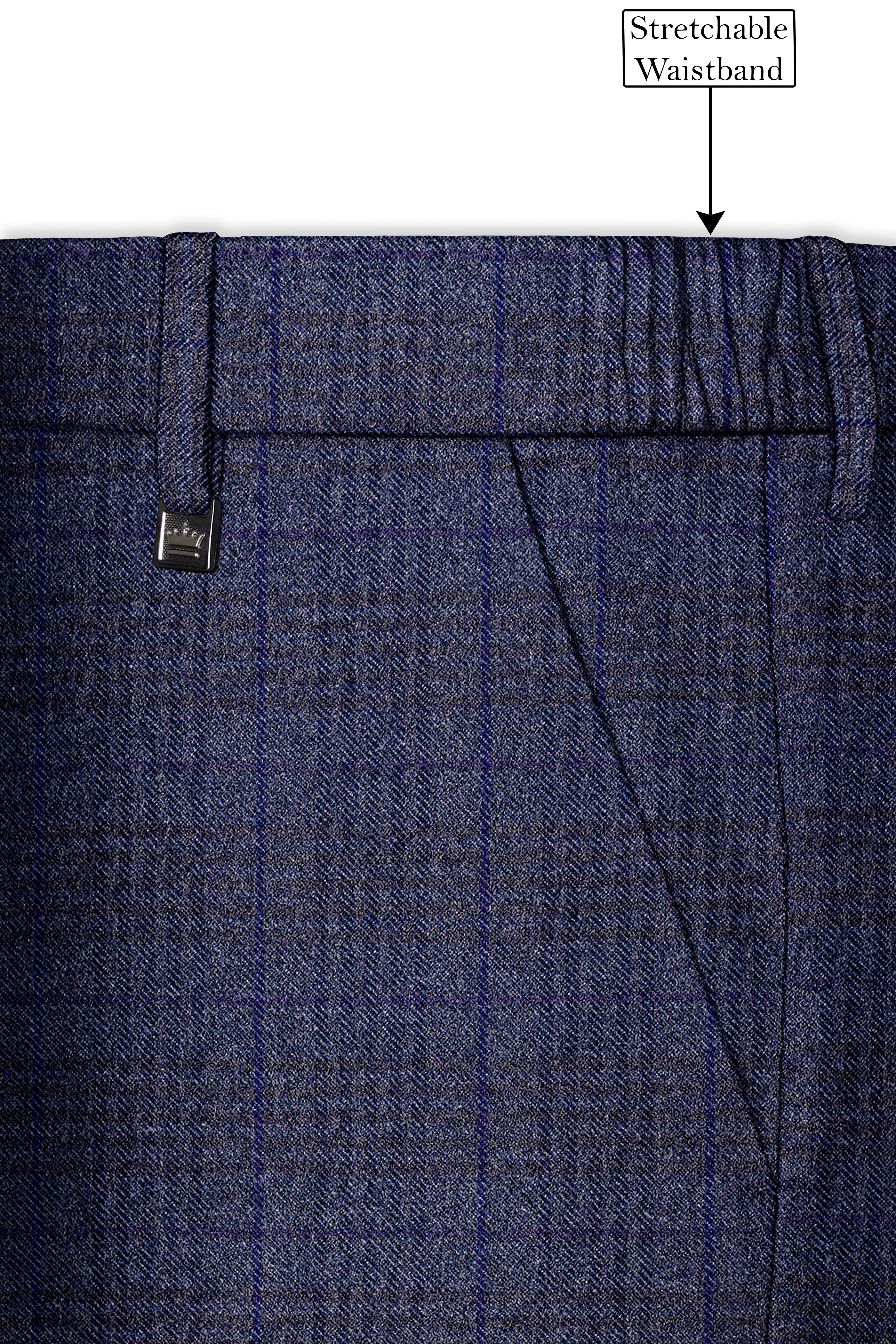 Horizon-Martinique Blue windowpane Tweed Stretchable Waistband Pant