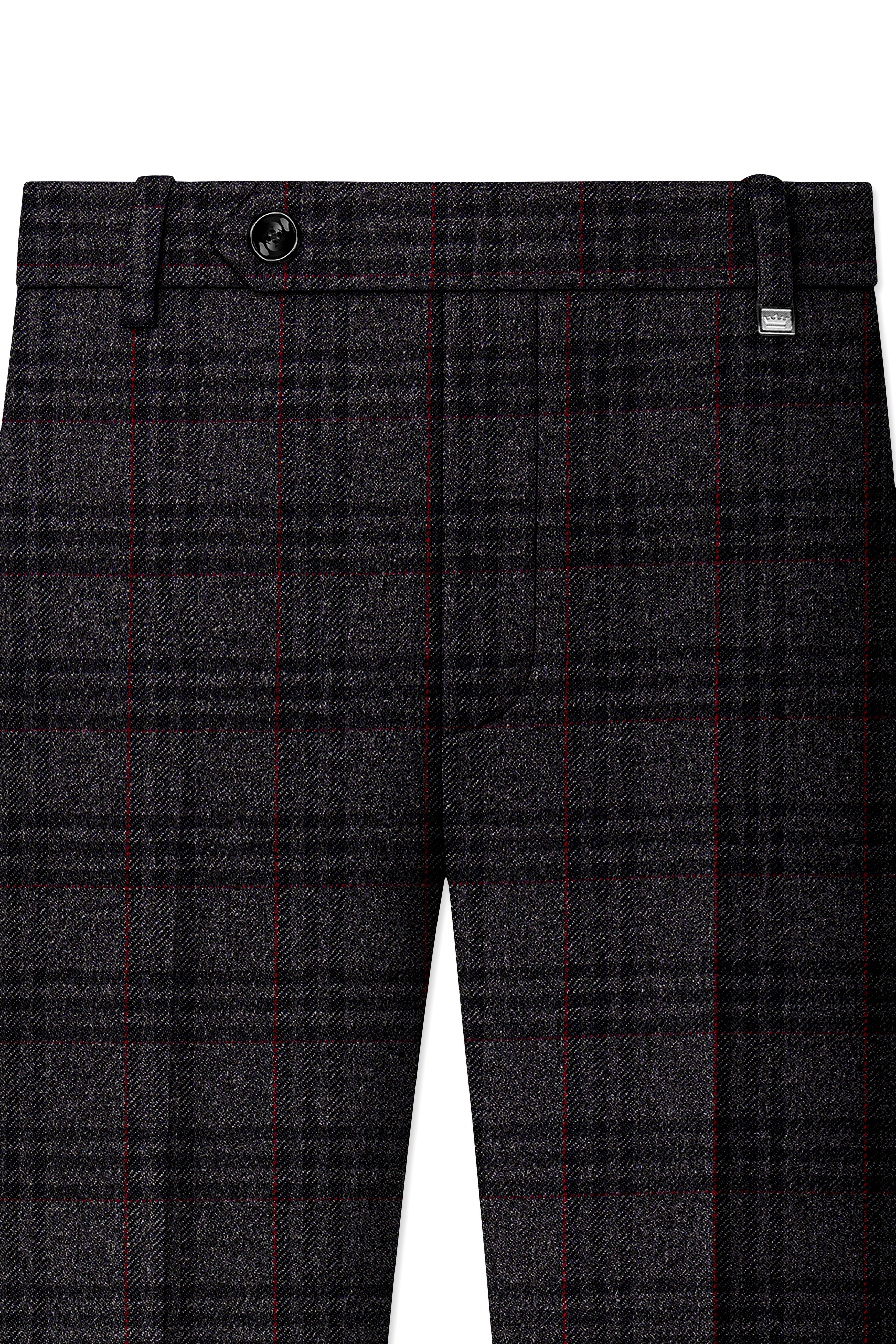 Velours-Ship Gray Plaid Tweed Stretchable Waistband Pant