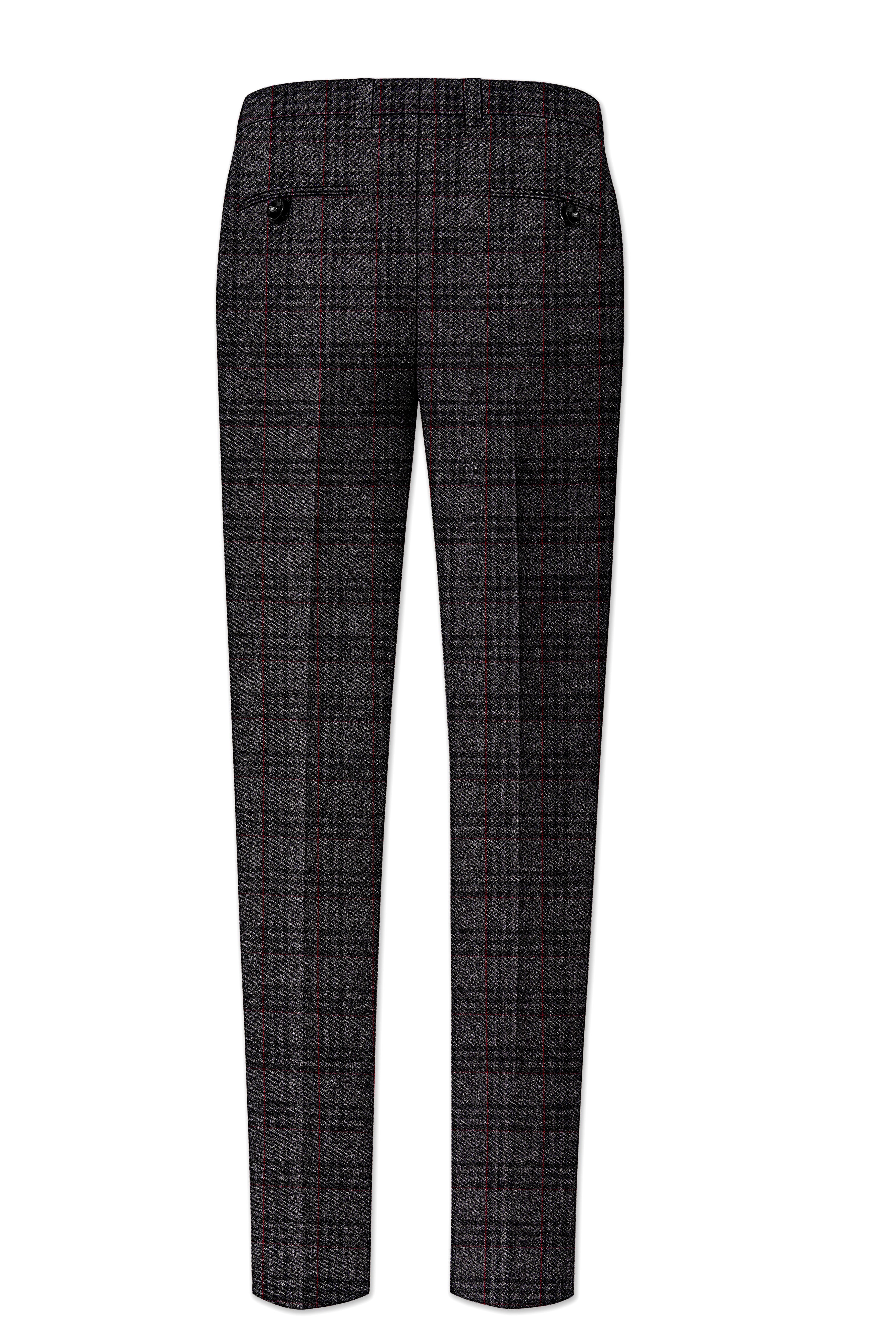 Velours-Ship Gray Plaid Tweed Stretchable Waistband Pant