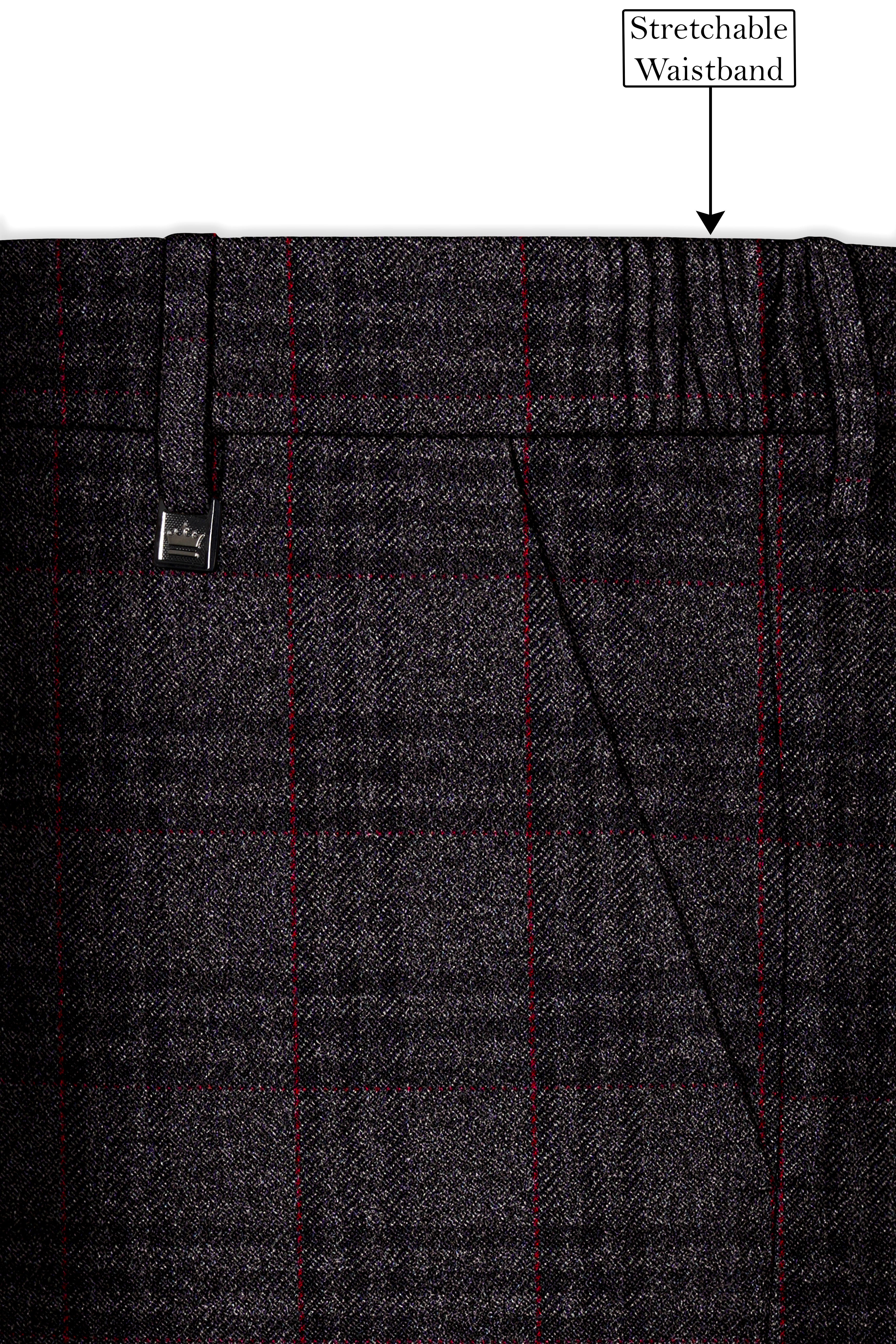 Velours-Ship Gray Plaid Tweed Stretchable Waistband Pant